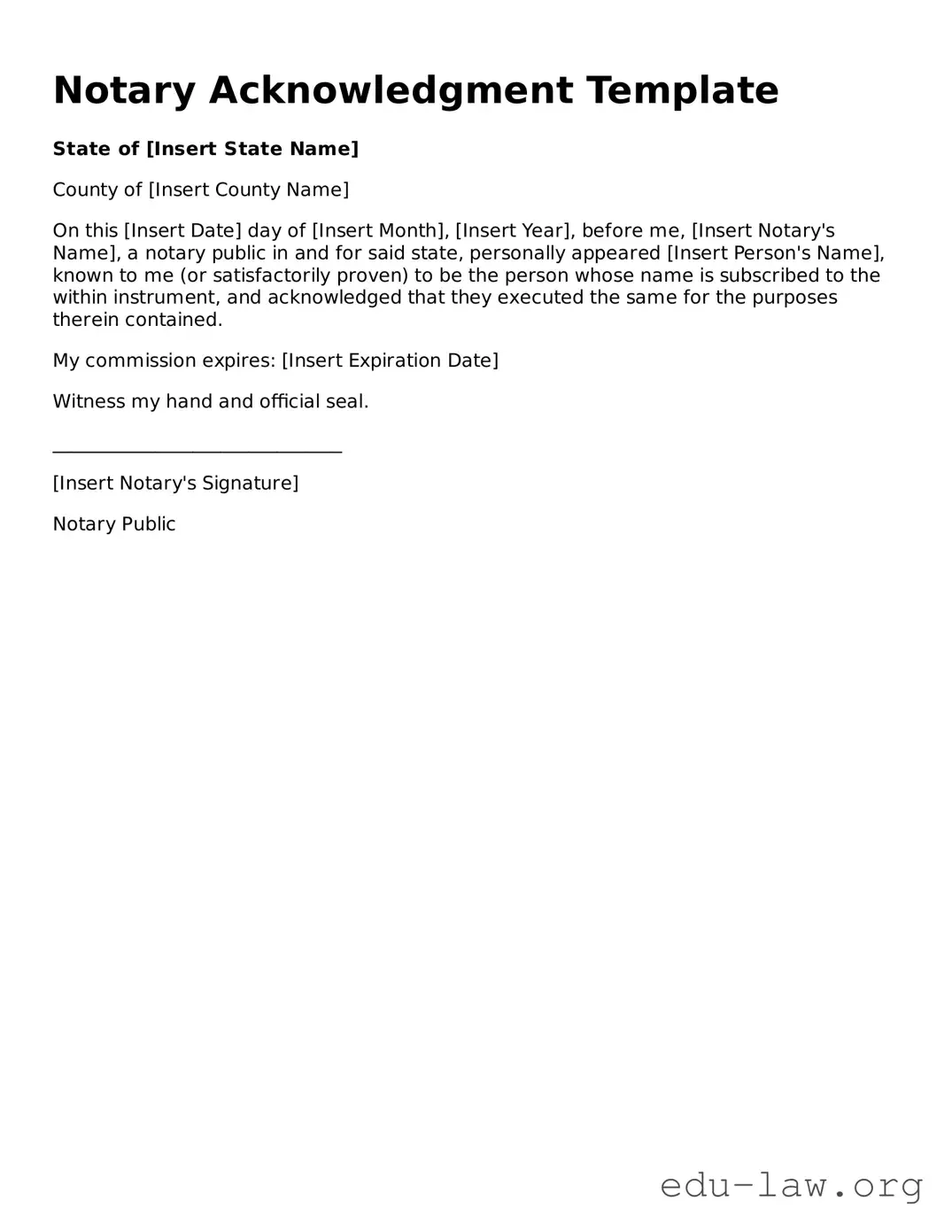 Notary Acknowledgement Template