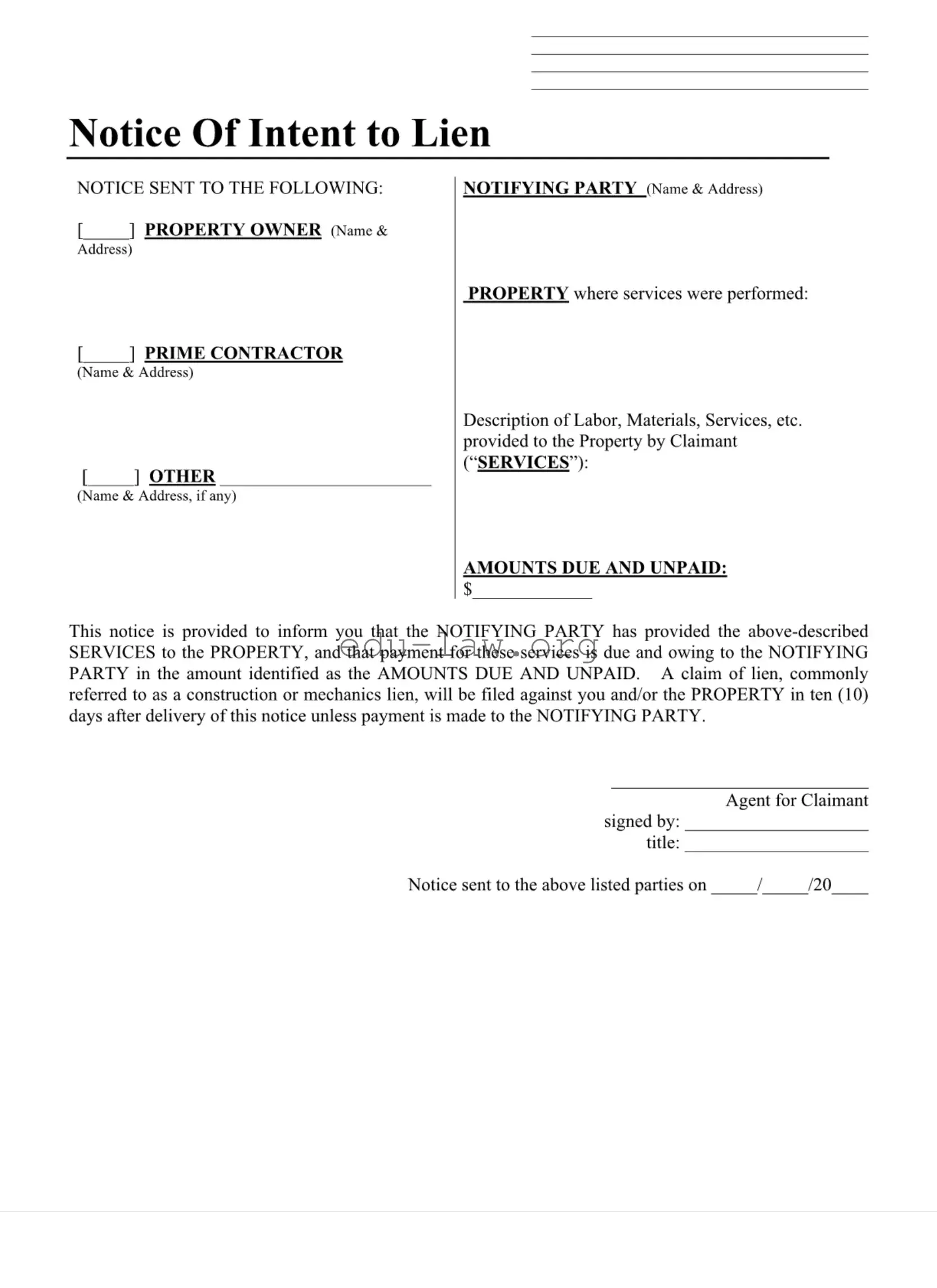 Fill in Your Illinois Notice Lien Template