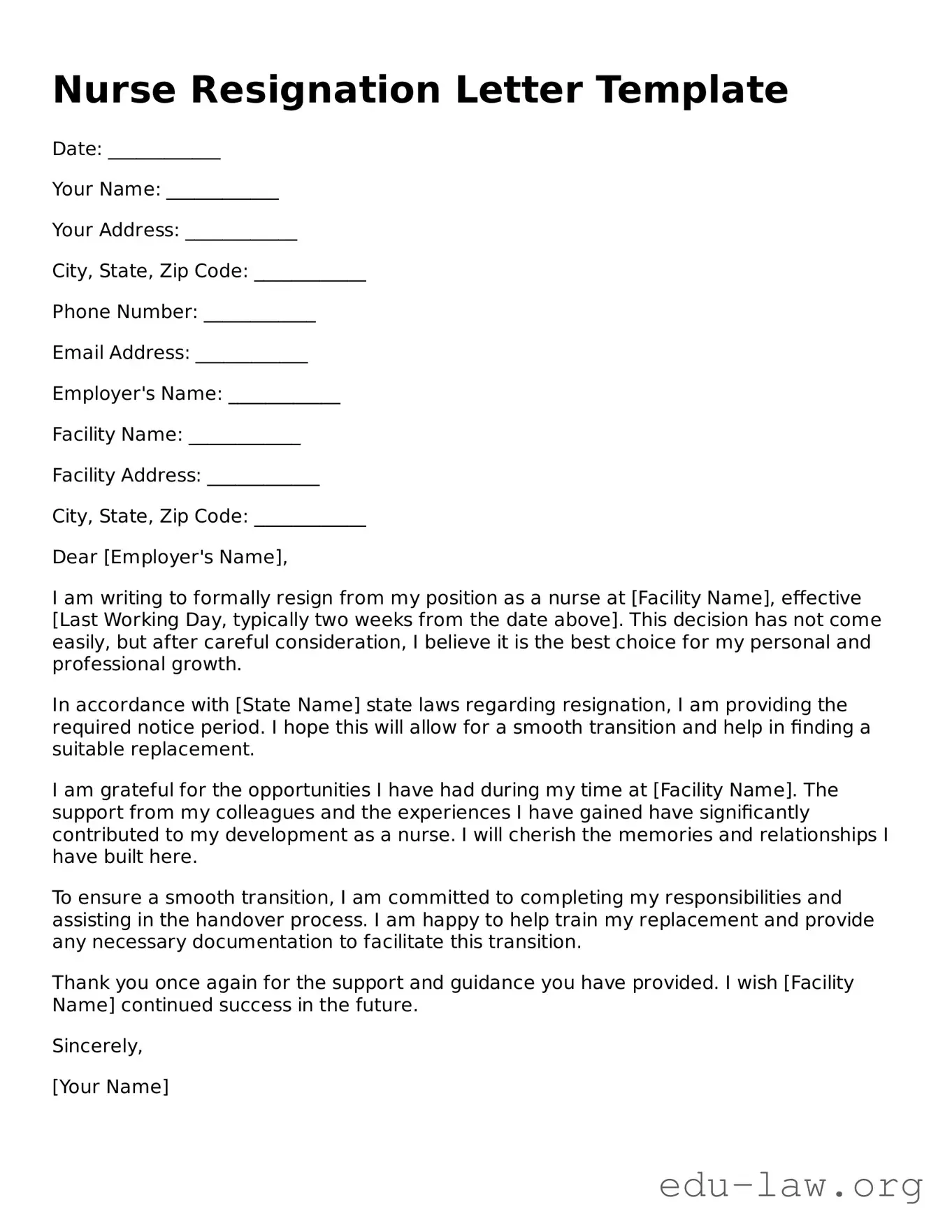 Nurse Resignation Letter Template