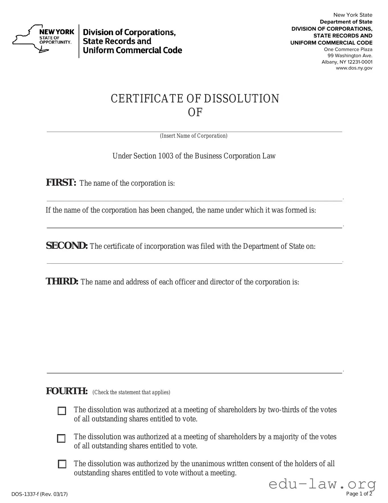 Fill in Your Ny Dissolution Certificate Template