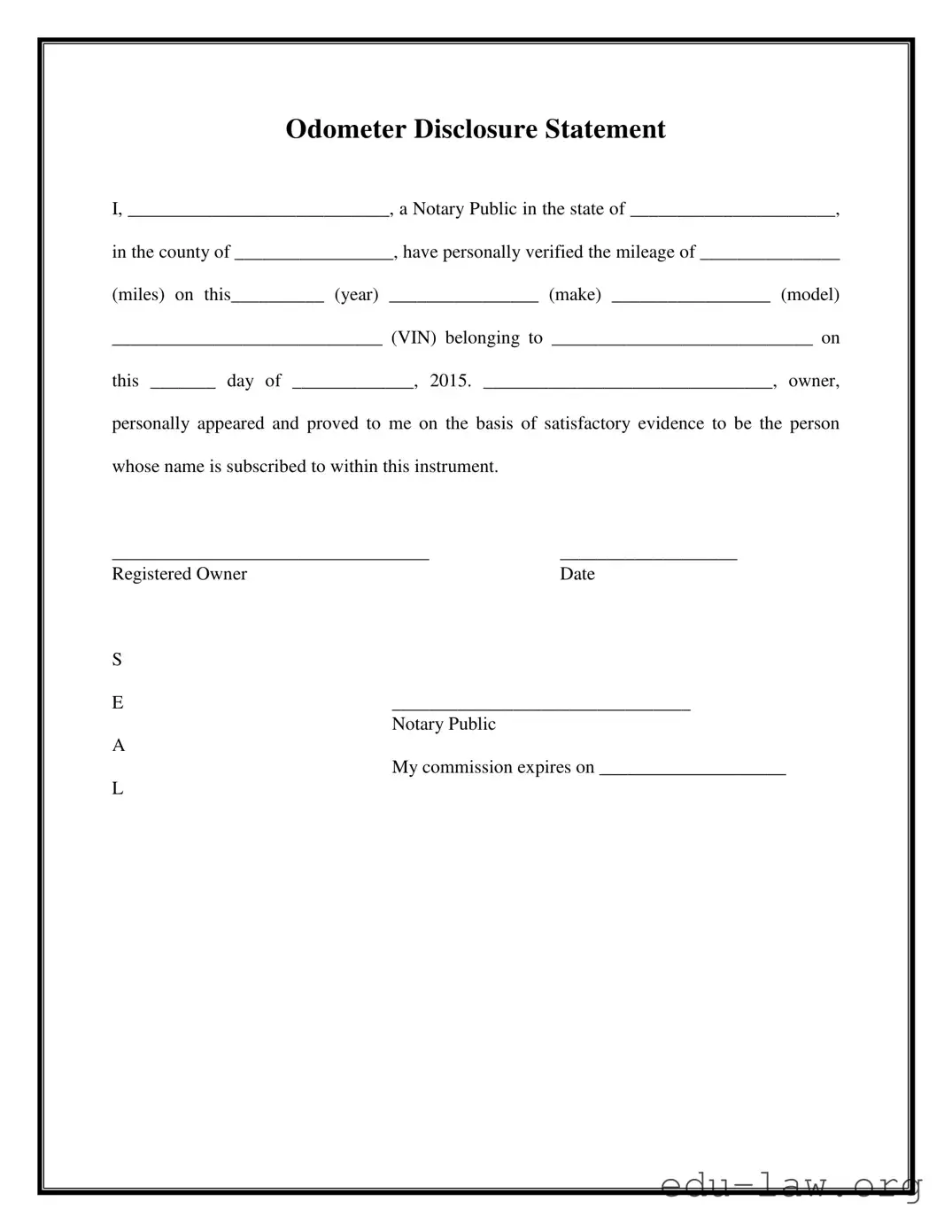 Fill in Your Notarized Odometer Statement Template