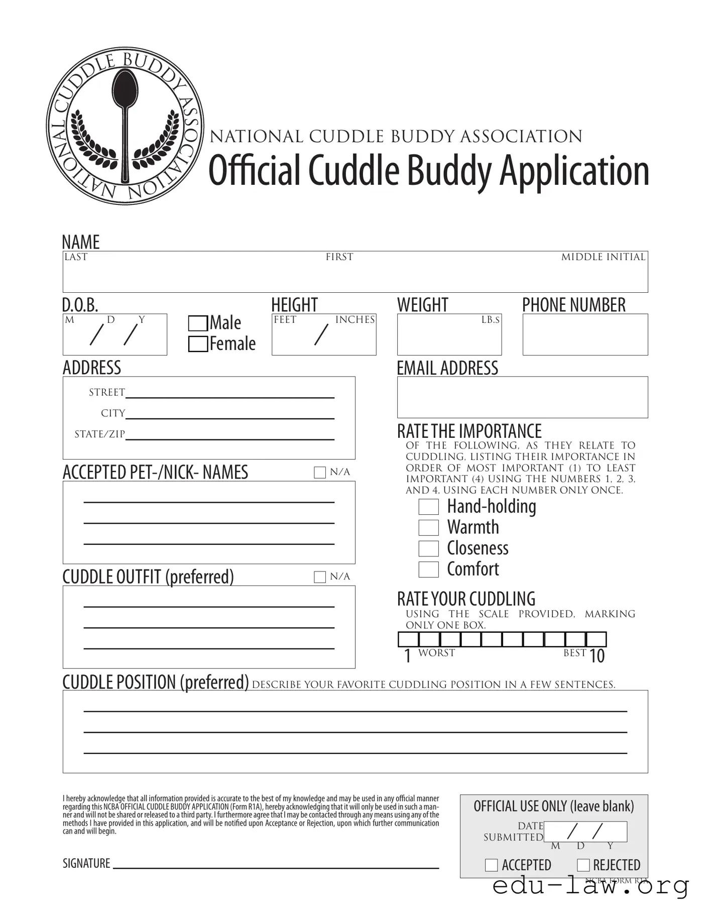 Fill in Your Cuddle Buddy Application Template