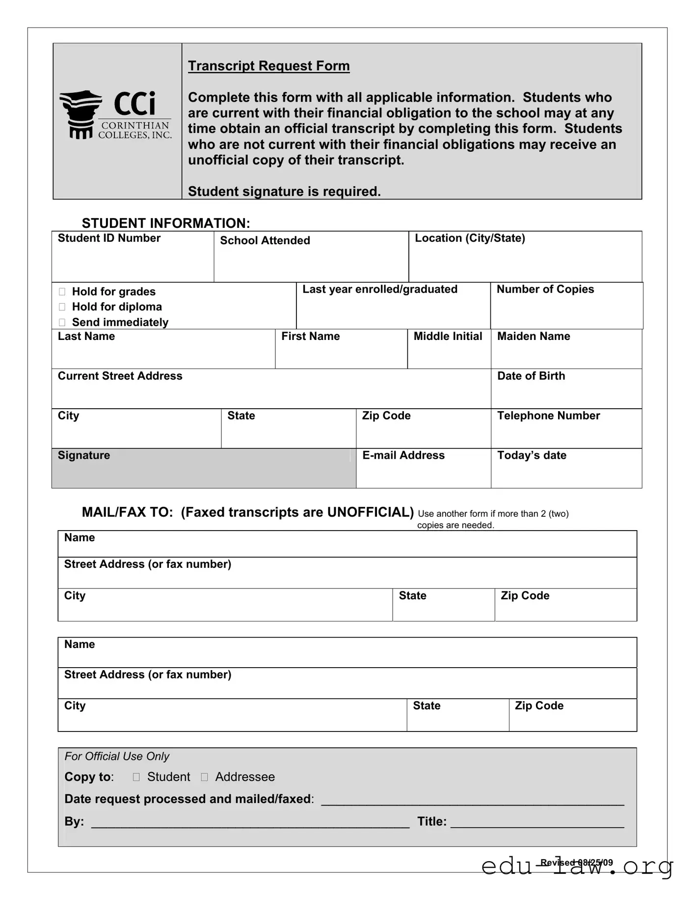 Fill in Your Cci Transcript Request Template