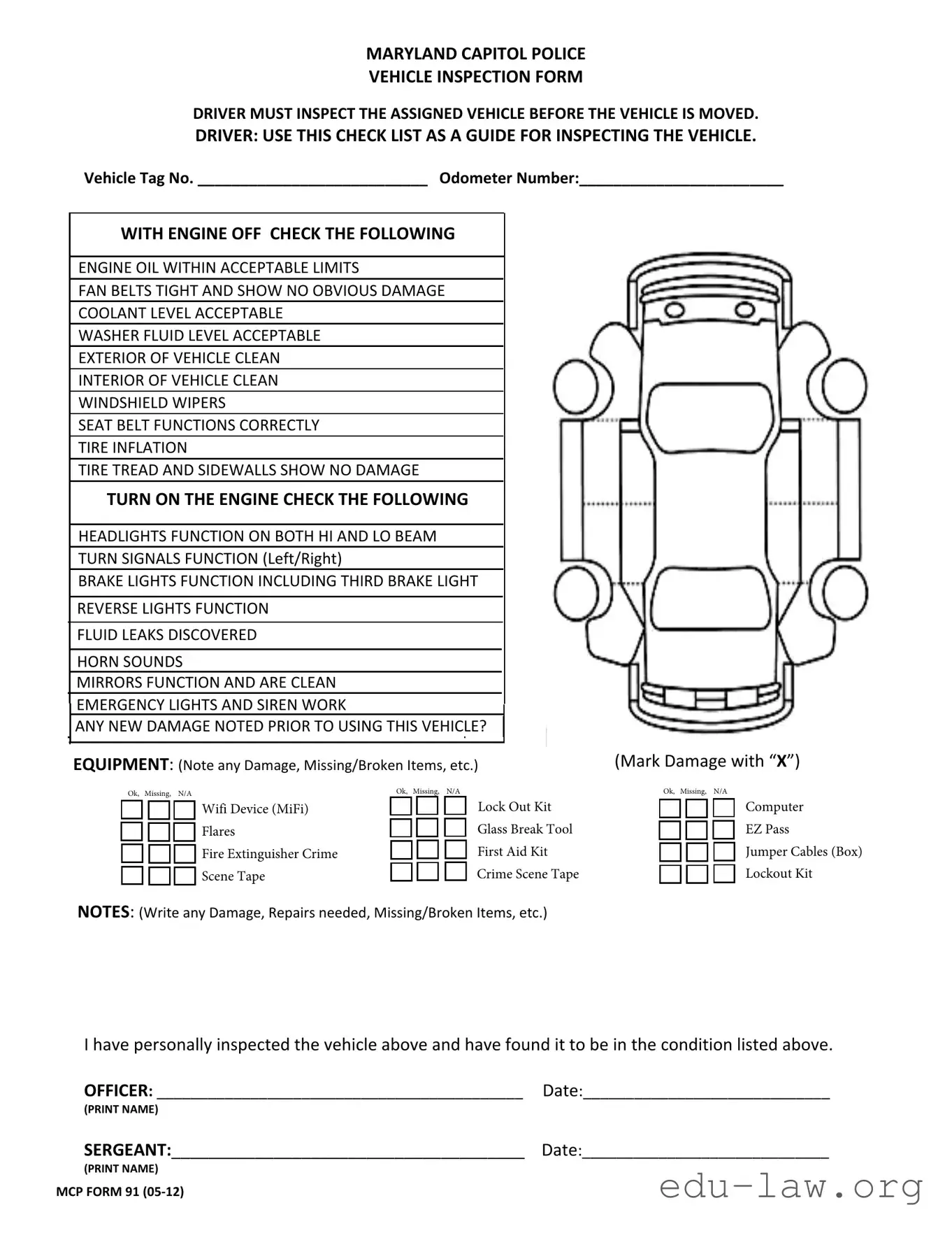 Fill in Your Police Vehicle Checklist Template