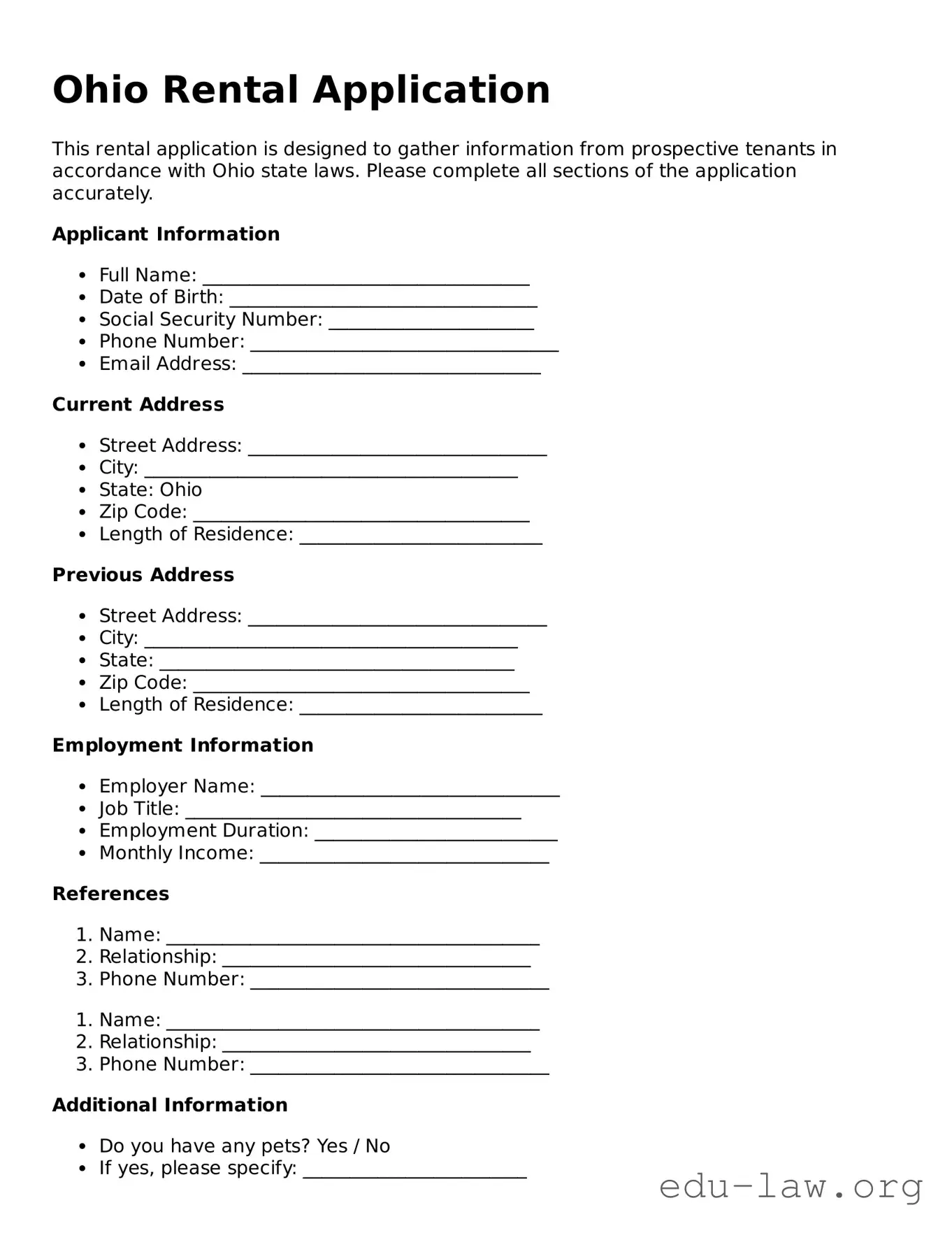 Legal  Rental Application Template for Ohio