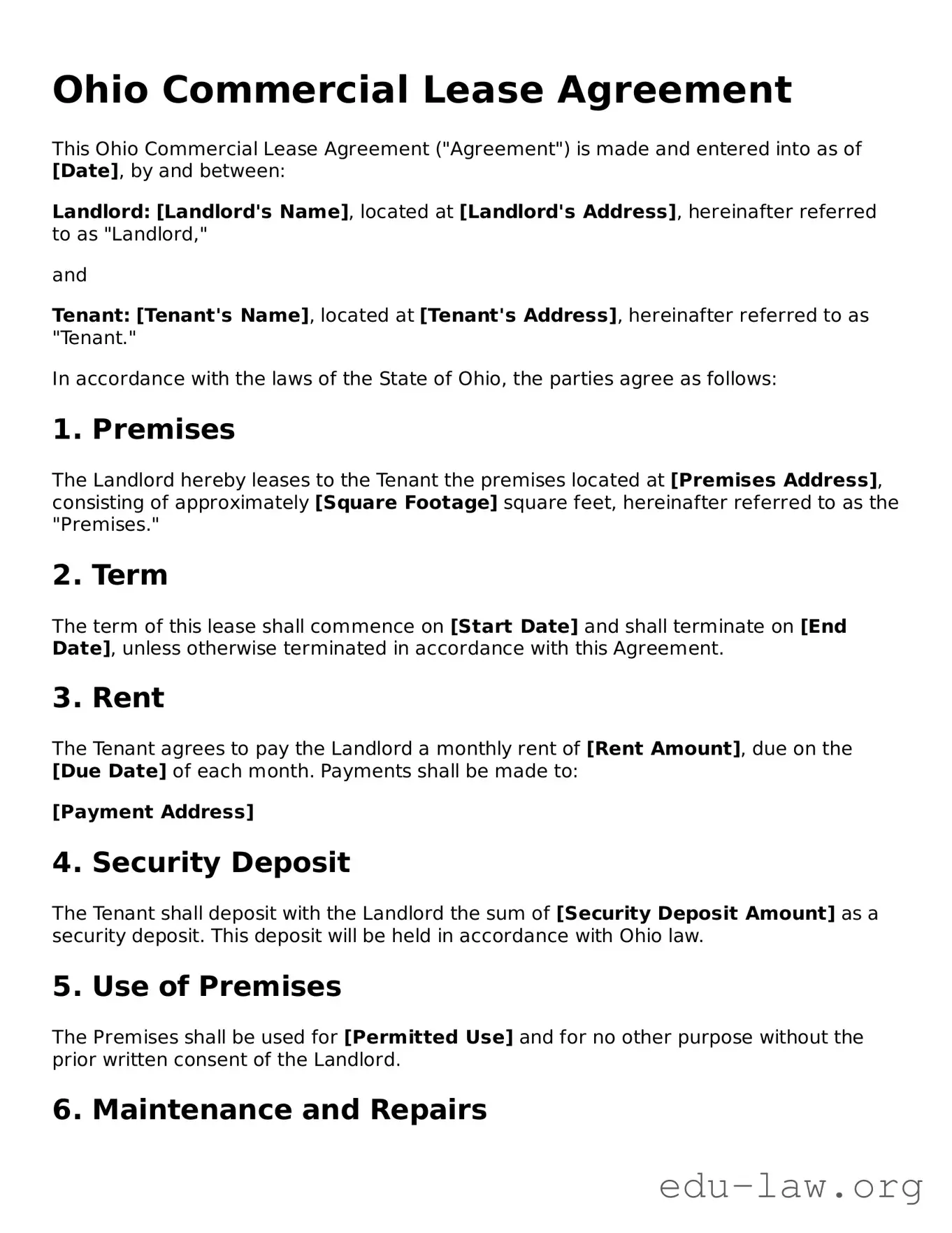 Legal  Commercial Lease Agreement Template for Ohio