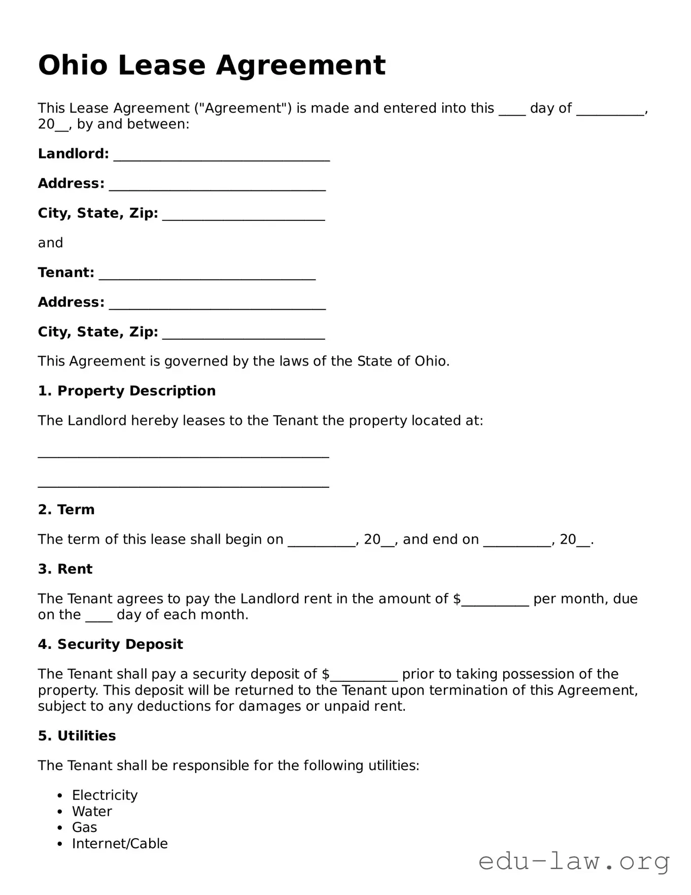 Legal  Lease Agreement Template for Ohio