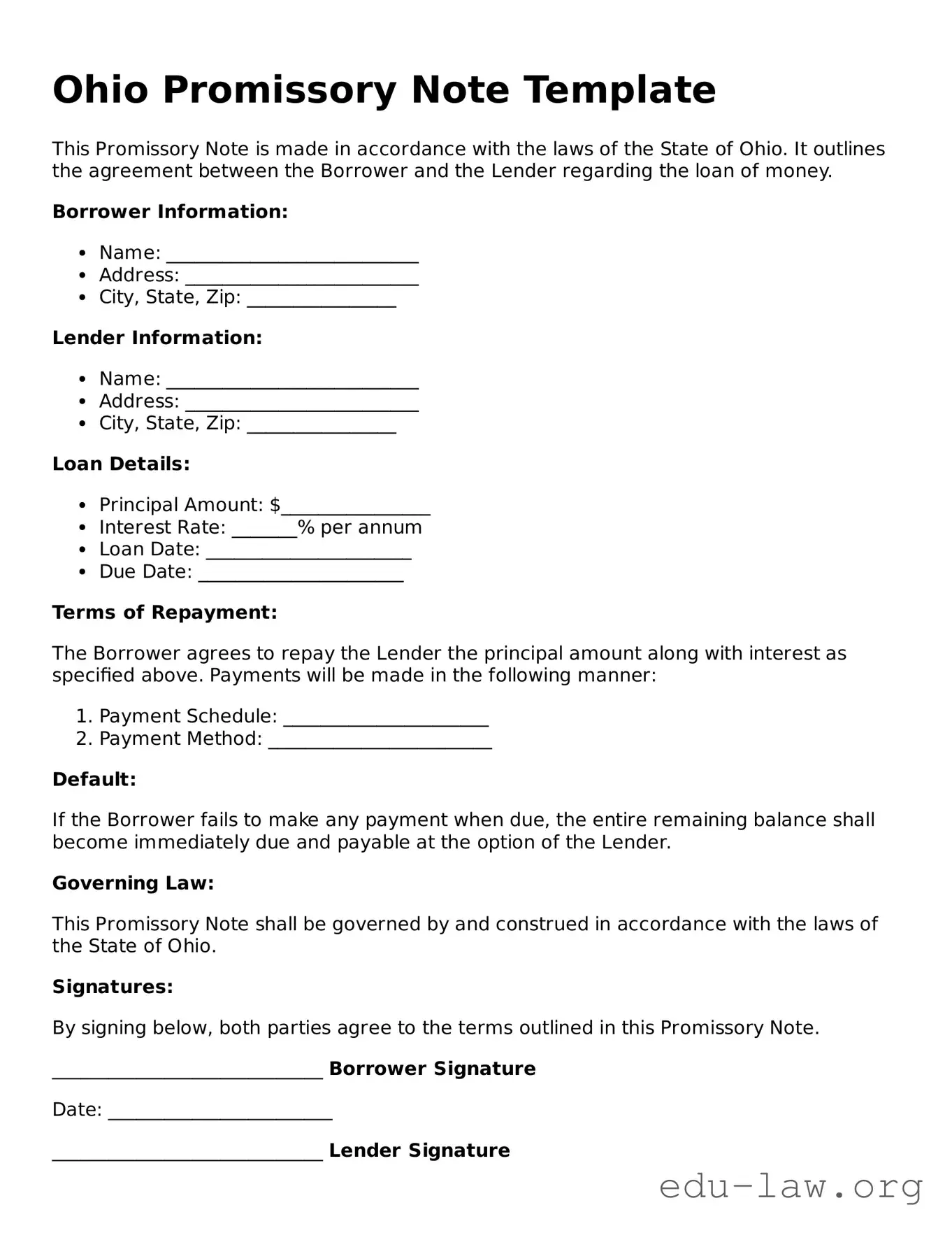 Legal  Promissory Note Template for Ohio