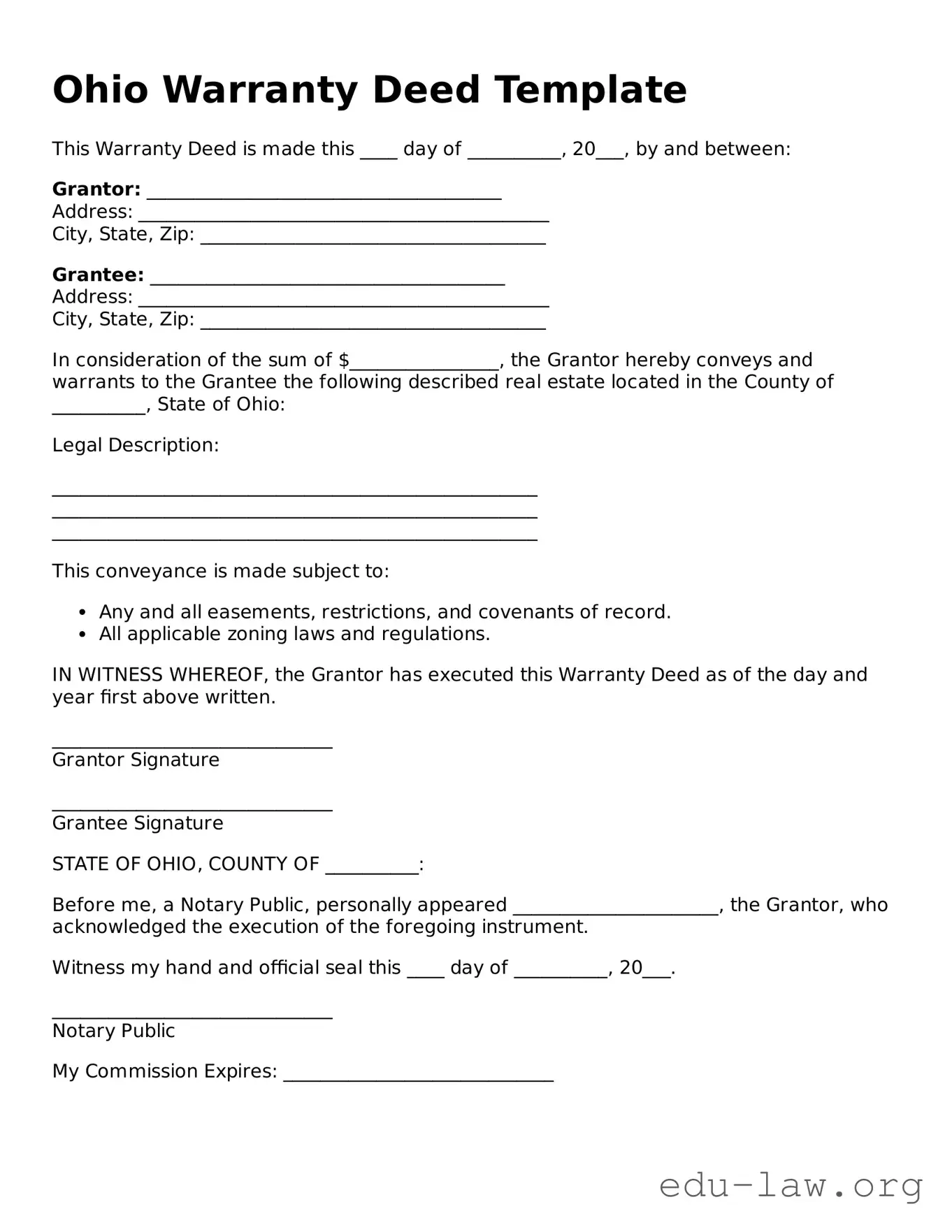Legal  Deed Template for Ohio