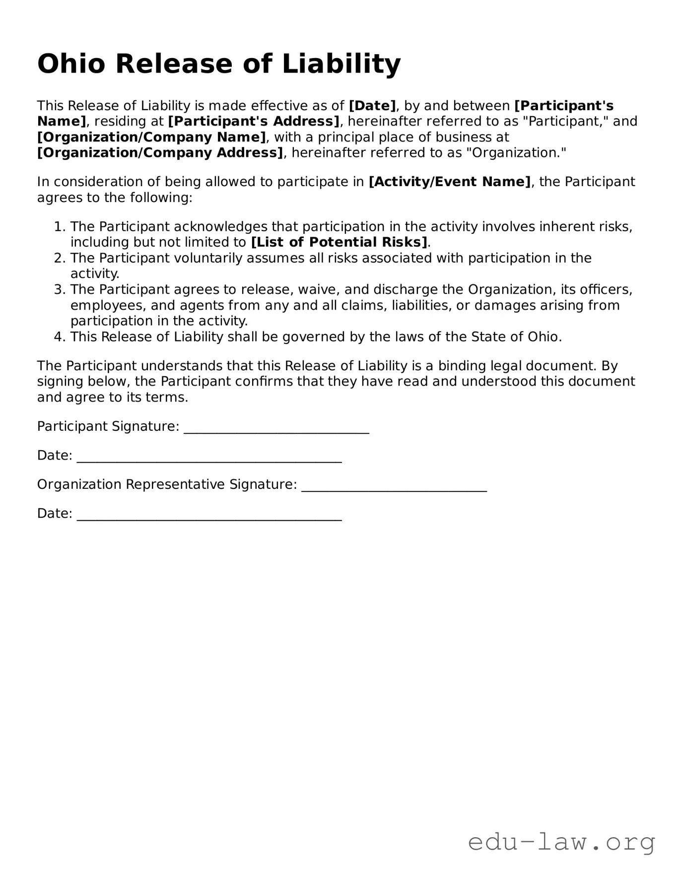 Legal  Release of Liability Template for Ohio