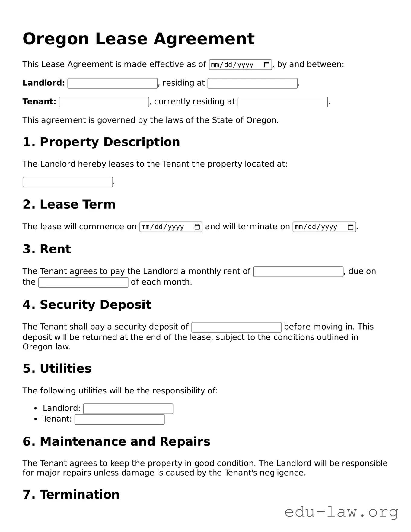 Legal  Lease Agreement Template for Oregon