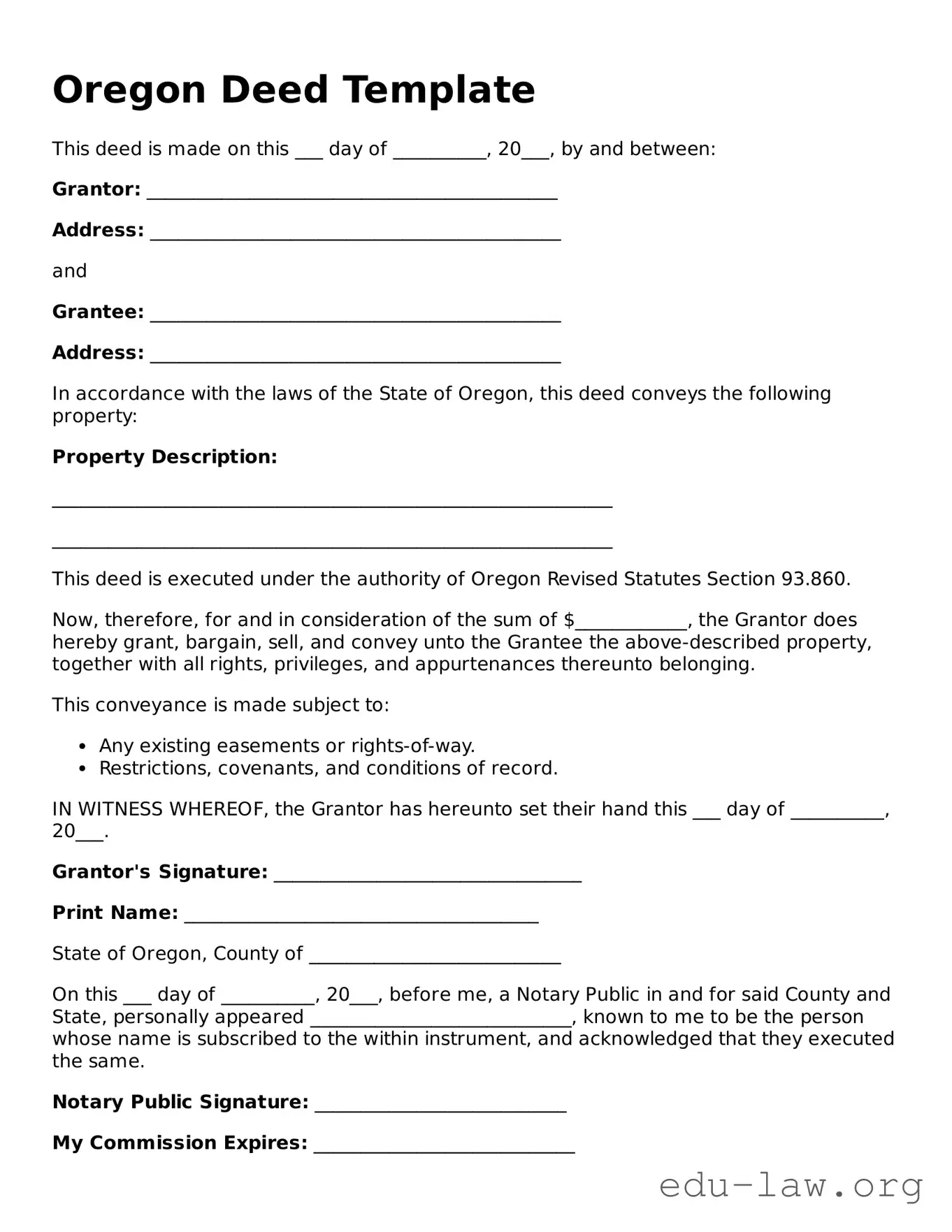 Legal  Deed Template for Oregon