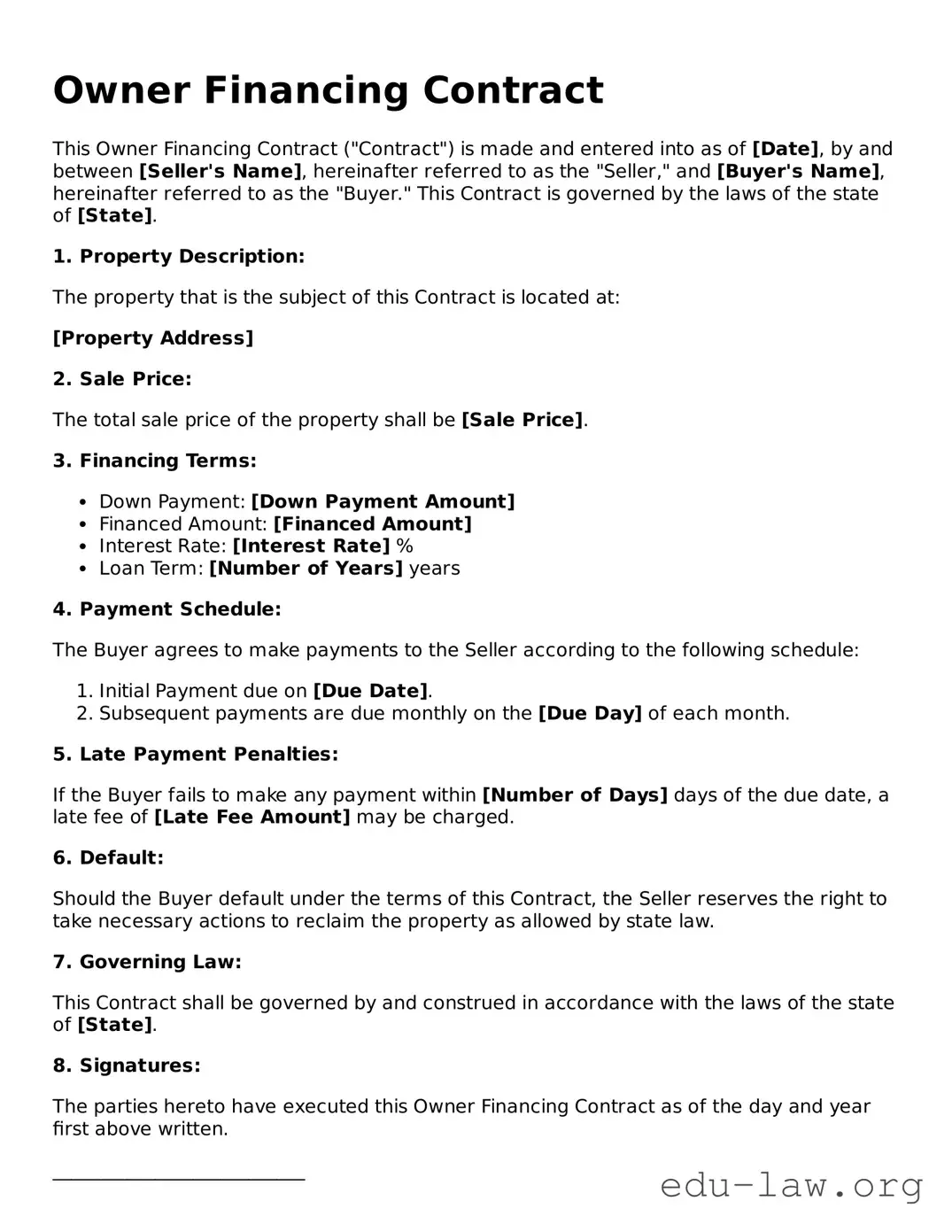 Owner Financing Contract Template