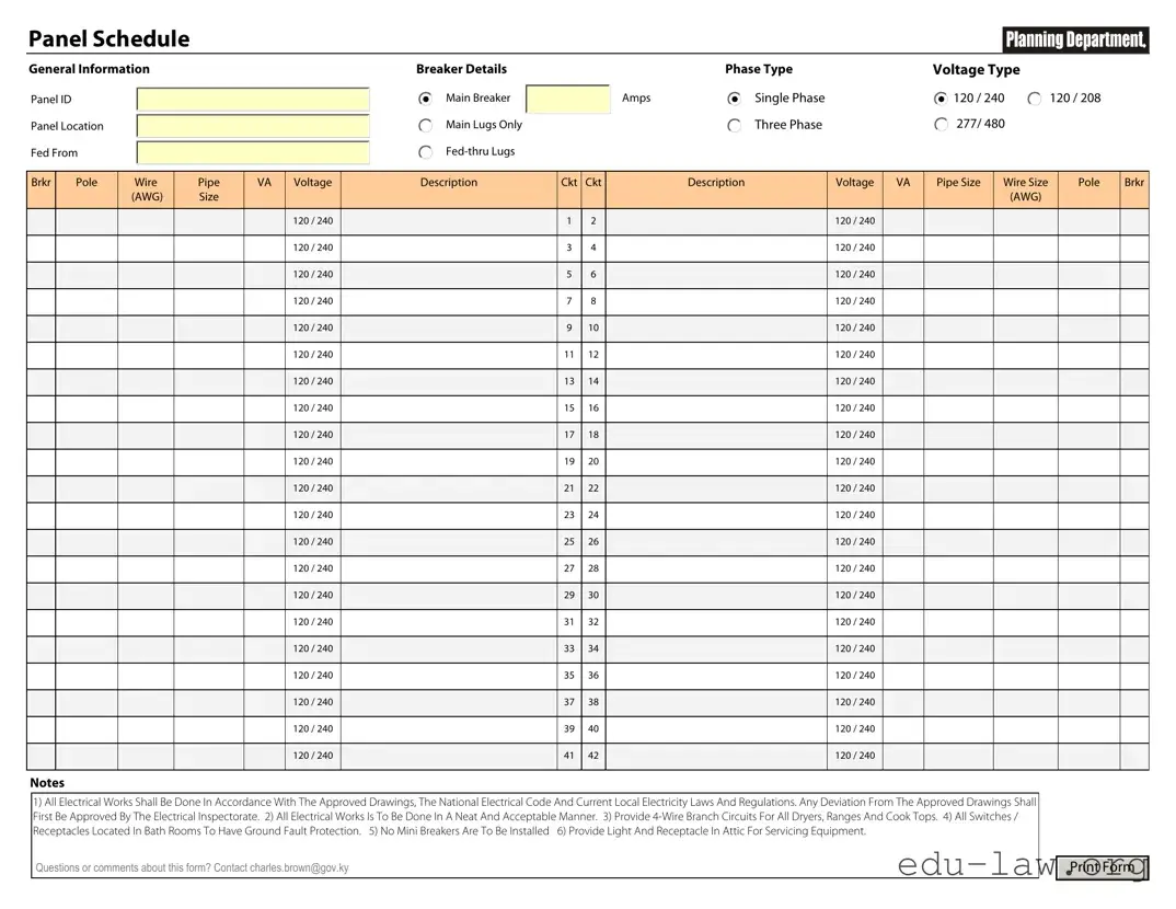 Fill in Your Electrical Panel Schedule Template