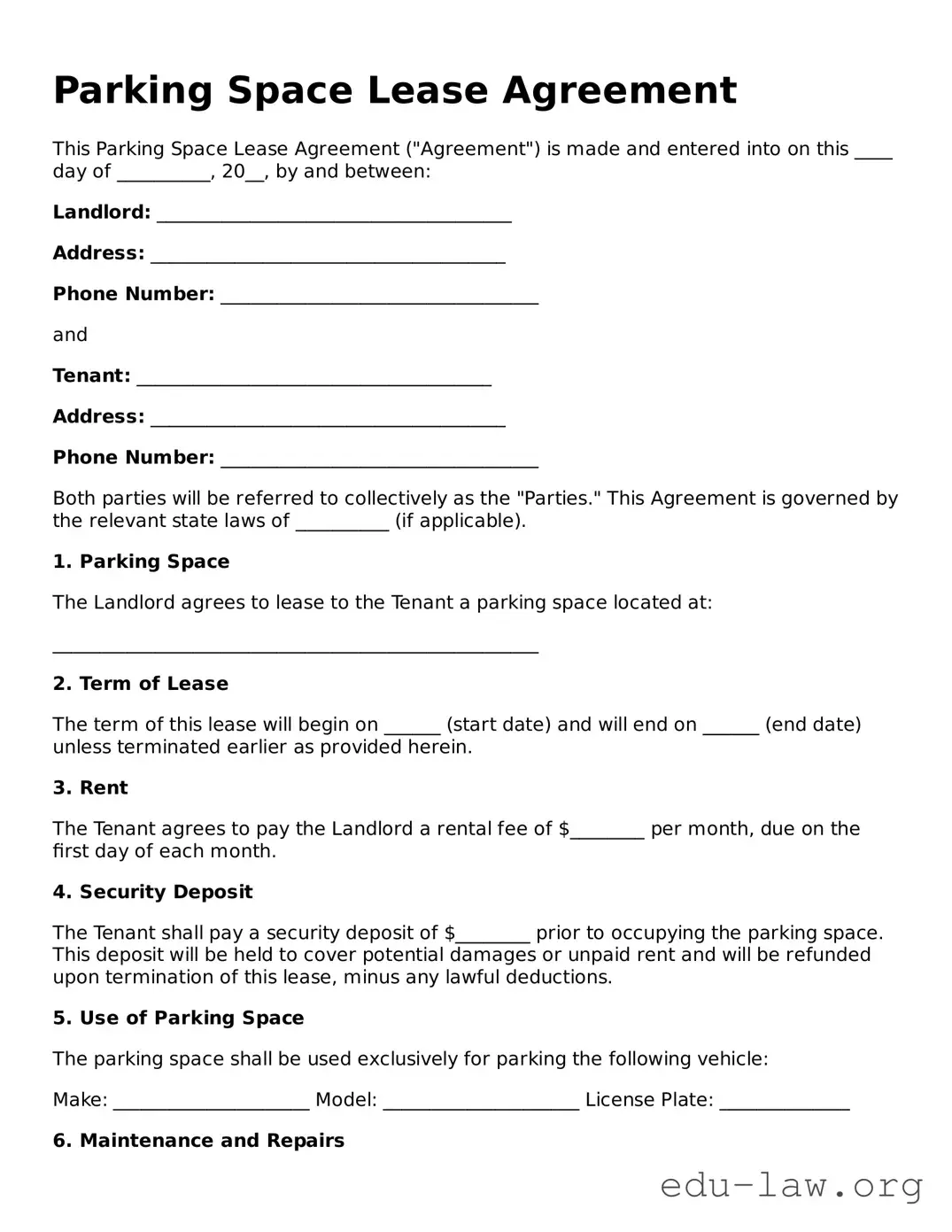 Parking Space Lease Agreement Template