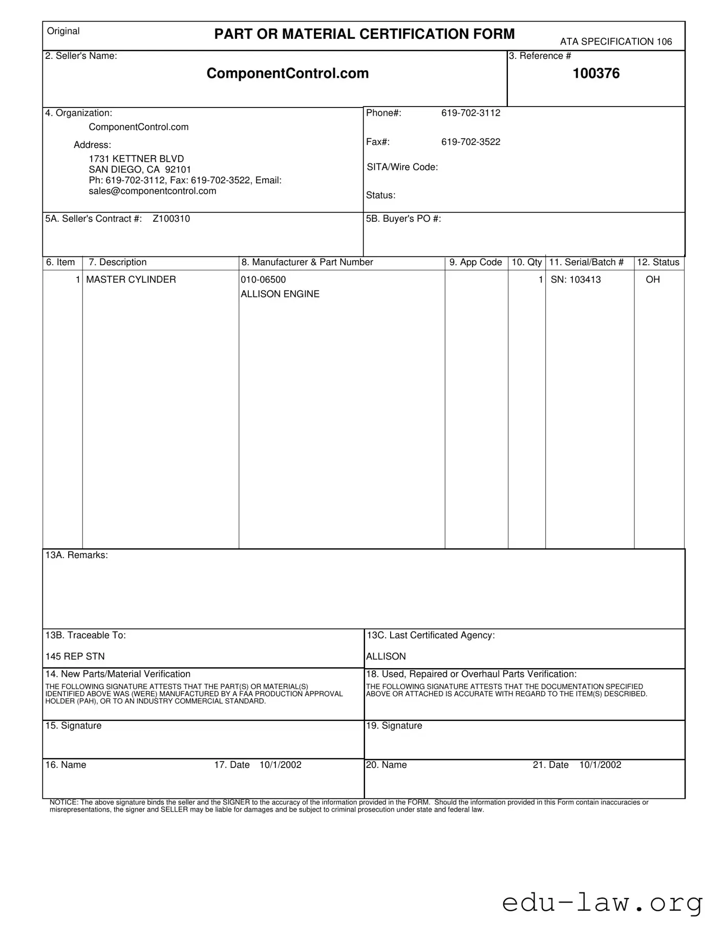 Fill in Your Ata 106 Template