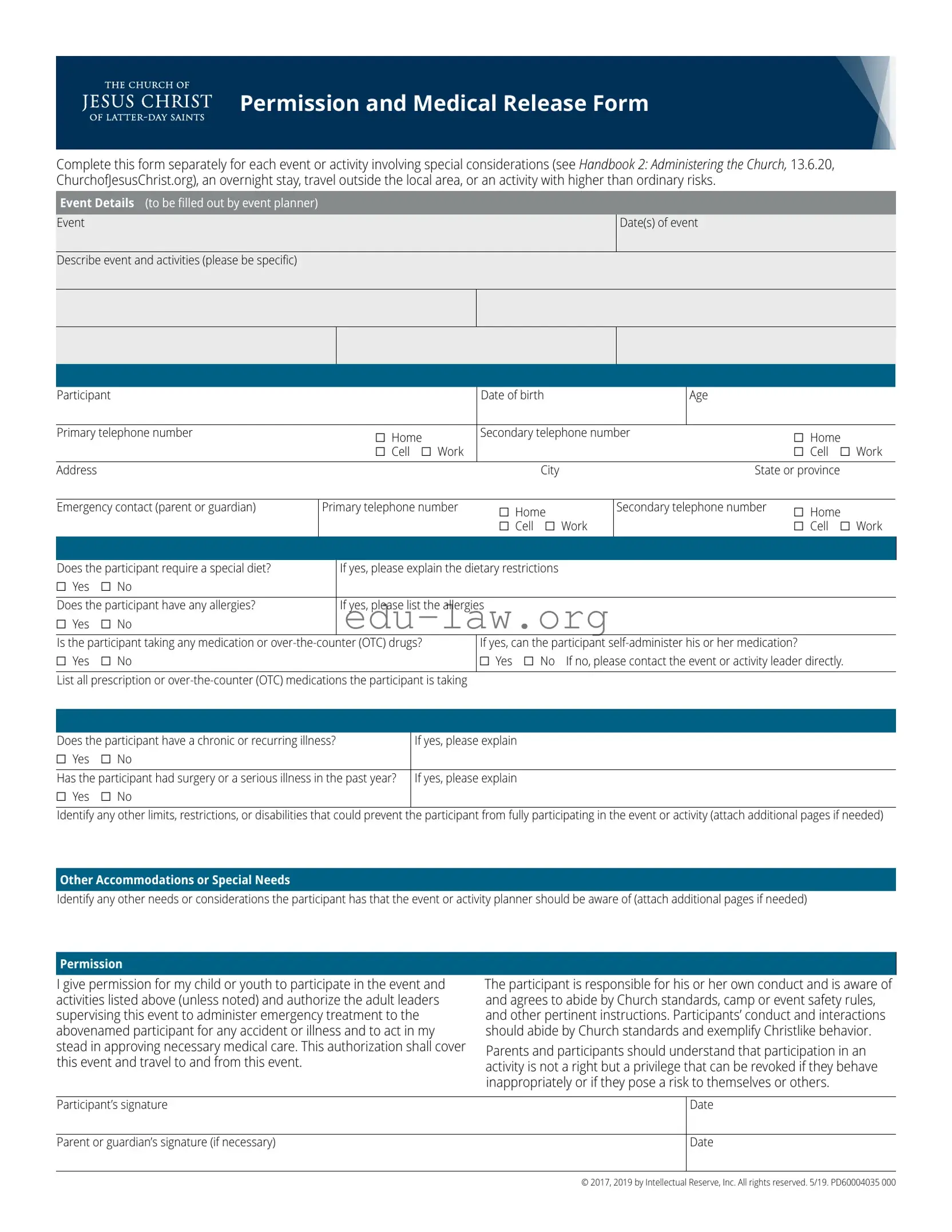 Fill in Your Lds Permission Template