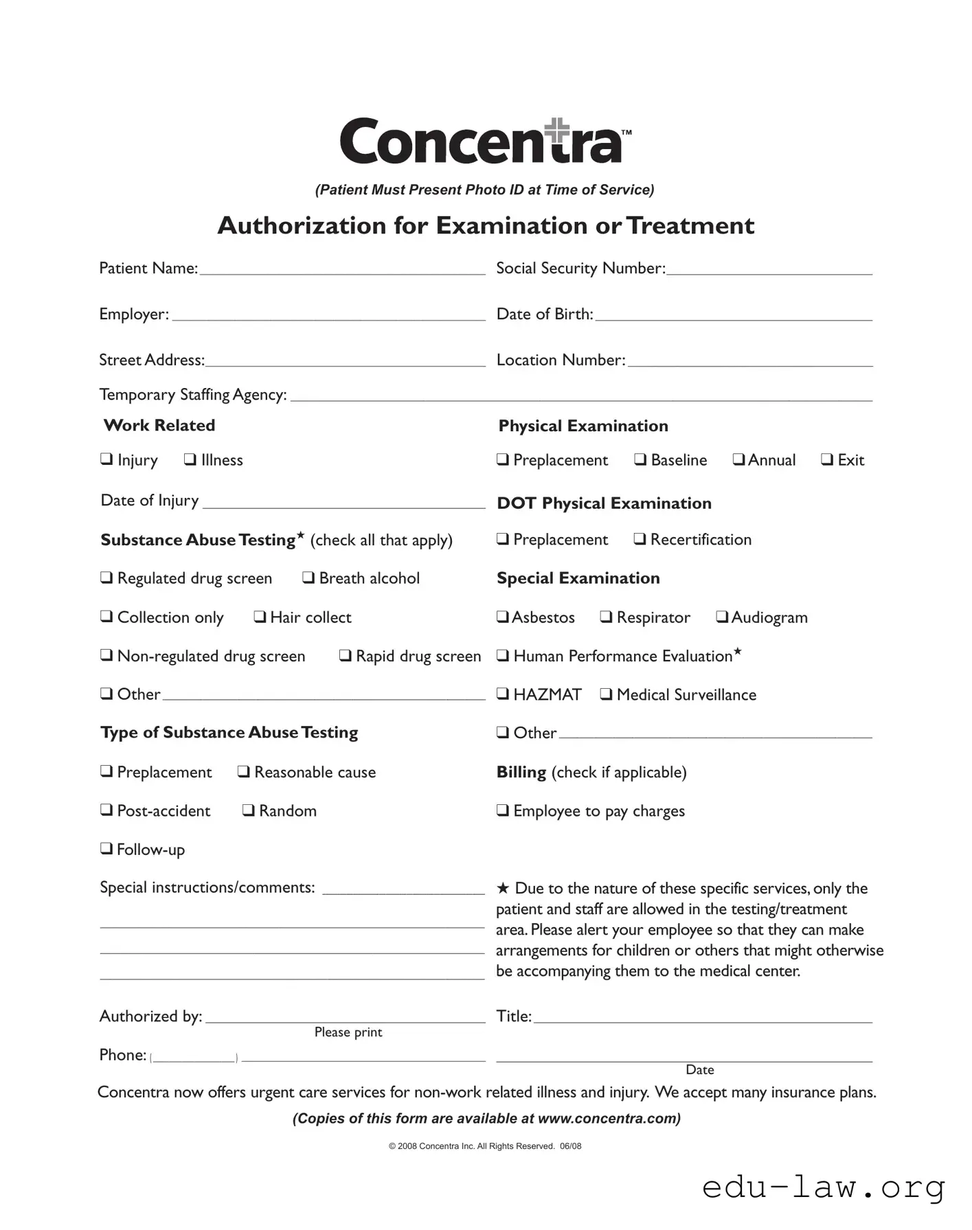 Fill in Your Concentra Authorization Template