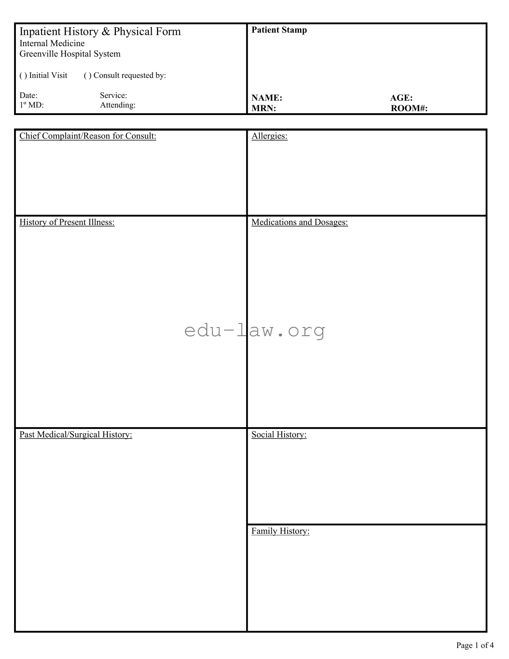 Fill in Your History And Physical Template