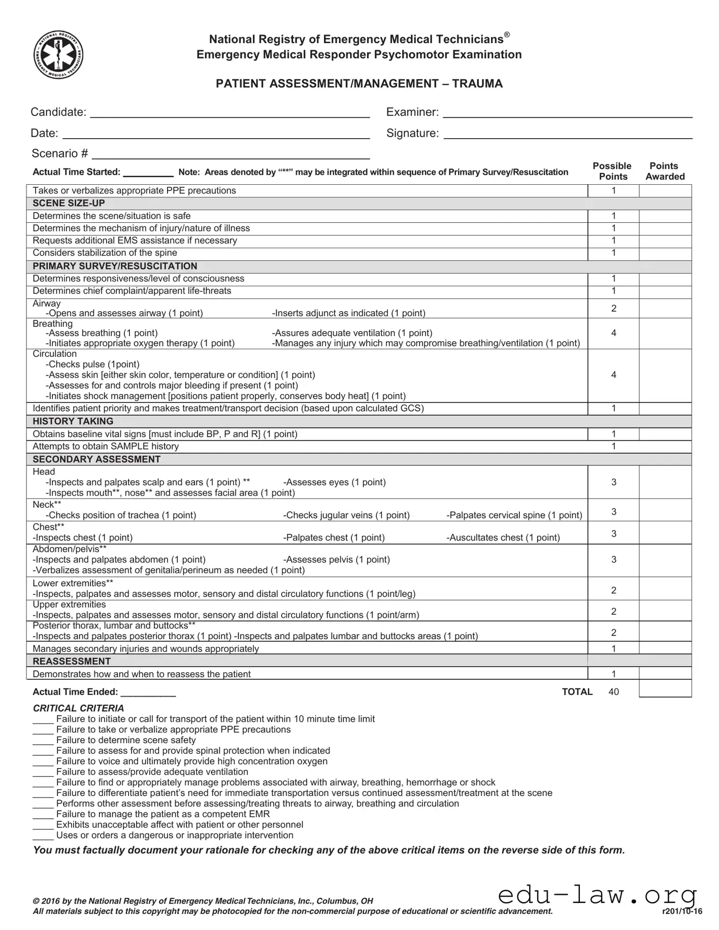Fill in Your Emt Trauma Assessment Template