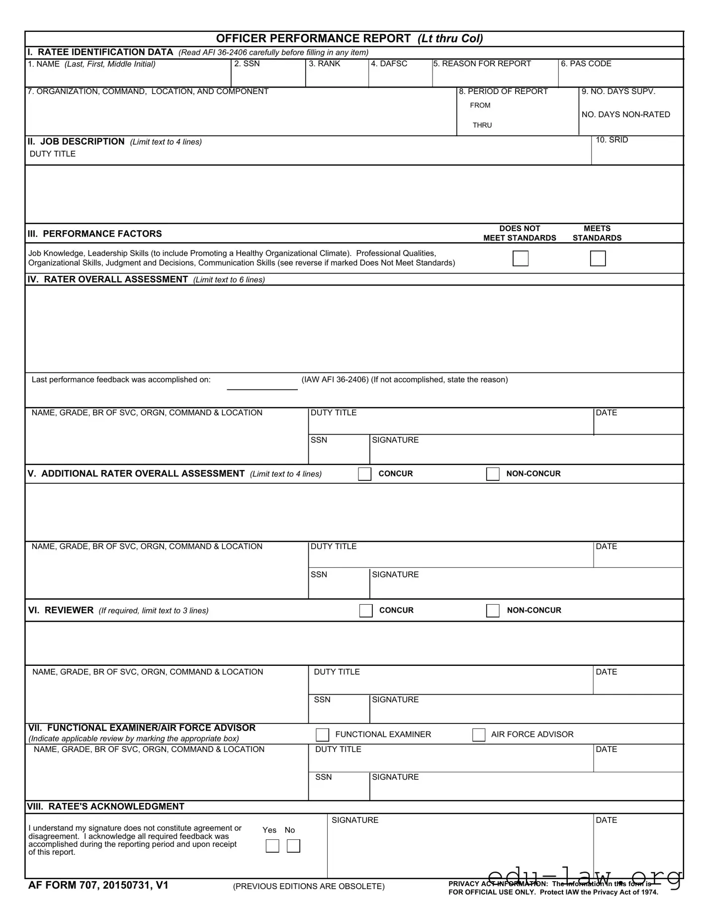 Fill in Your Af 707 Template