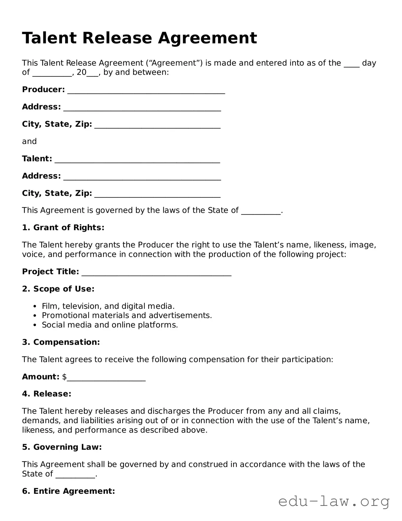 Talent Release Template