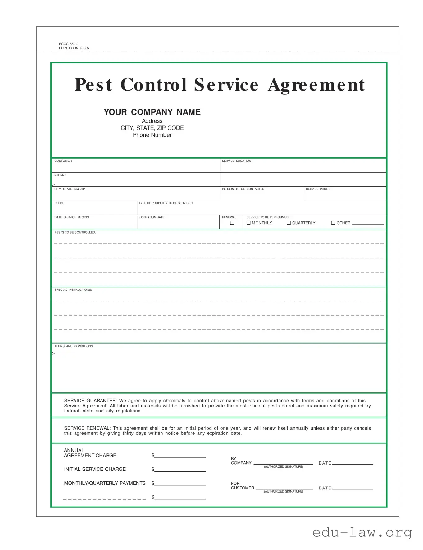 Fill in Your Pest Control Contract Template