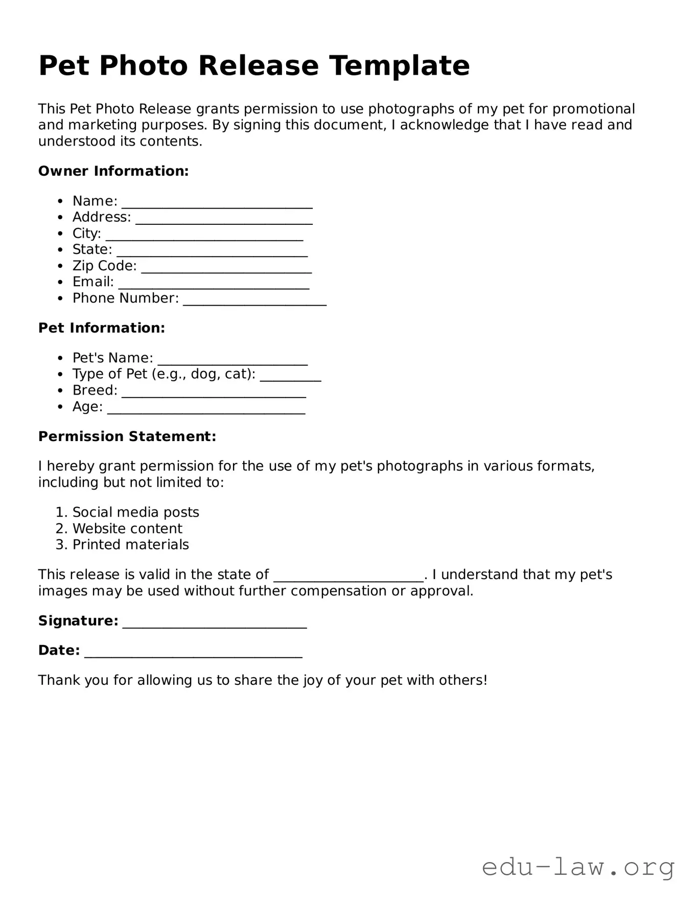 Pet Photo Release Template