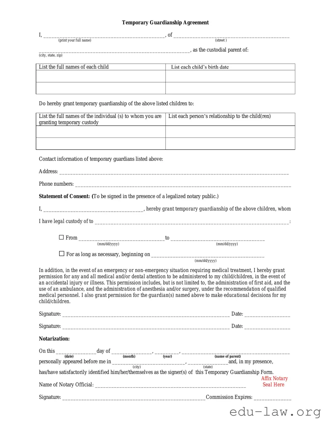 Fill in Your Temporary Custody Template