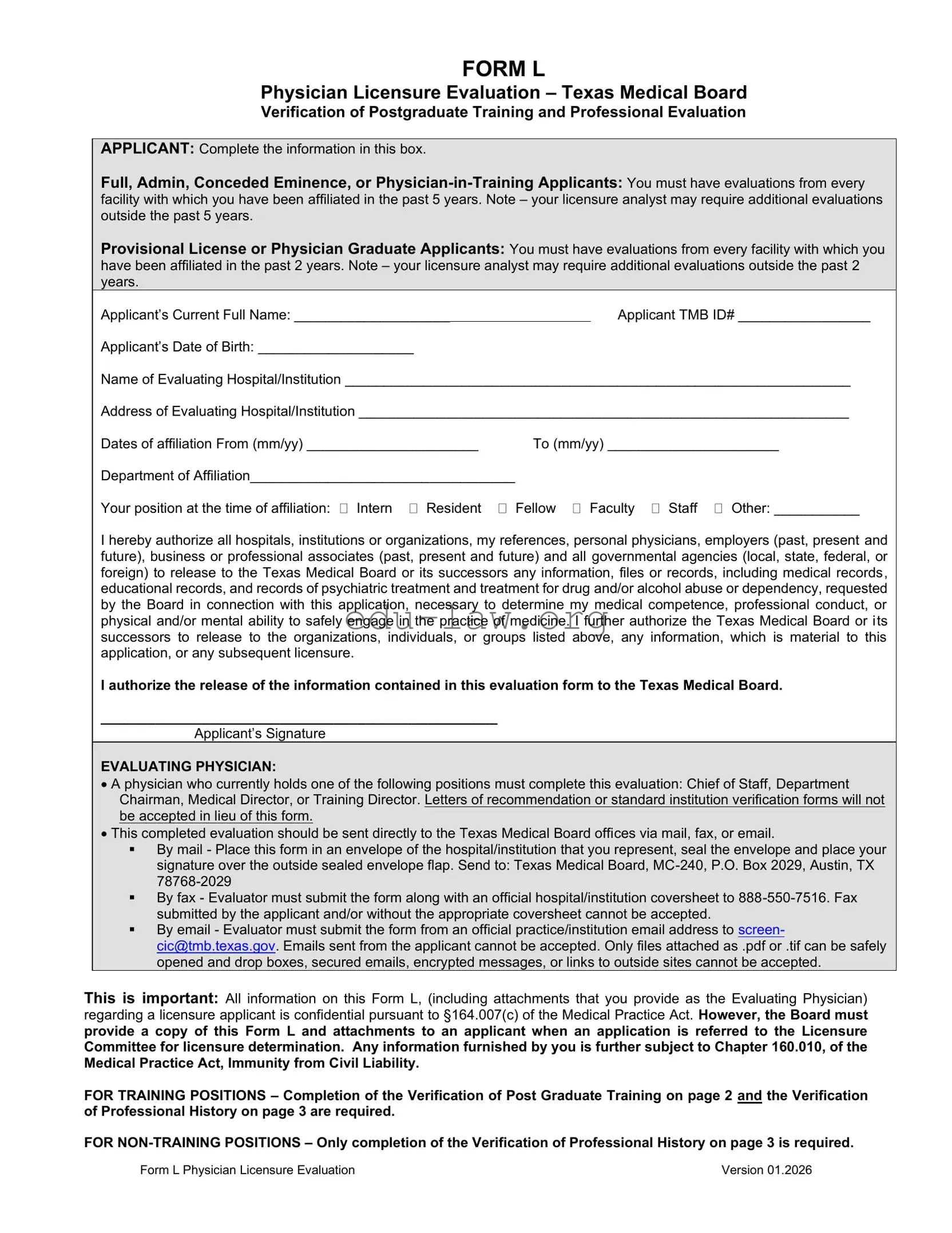 Fill in Your L For Texas Medical Board Template