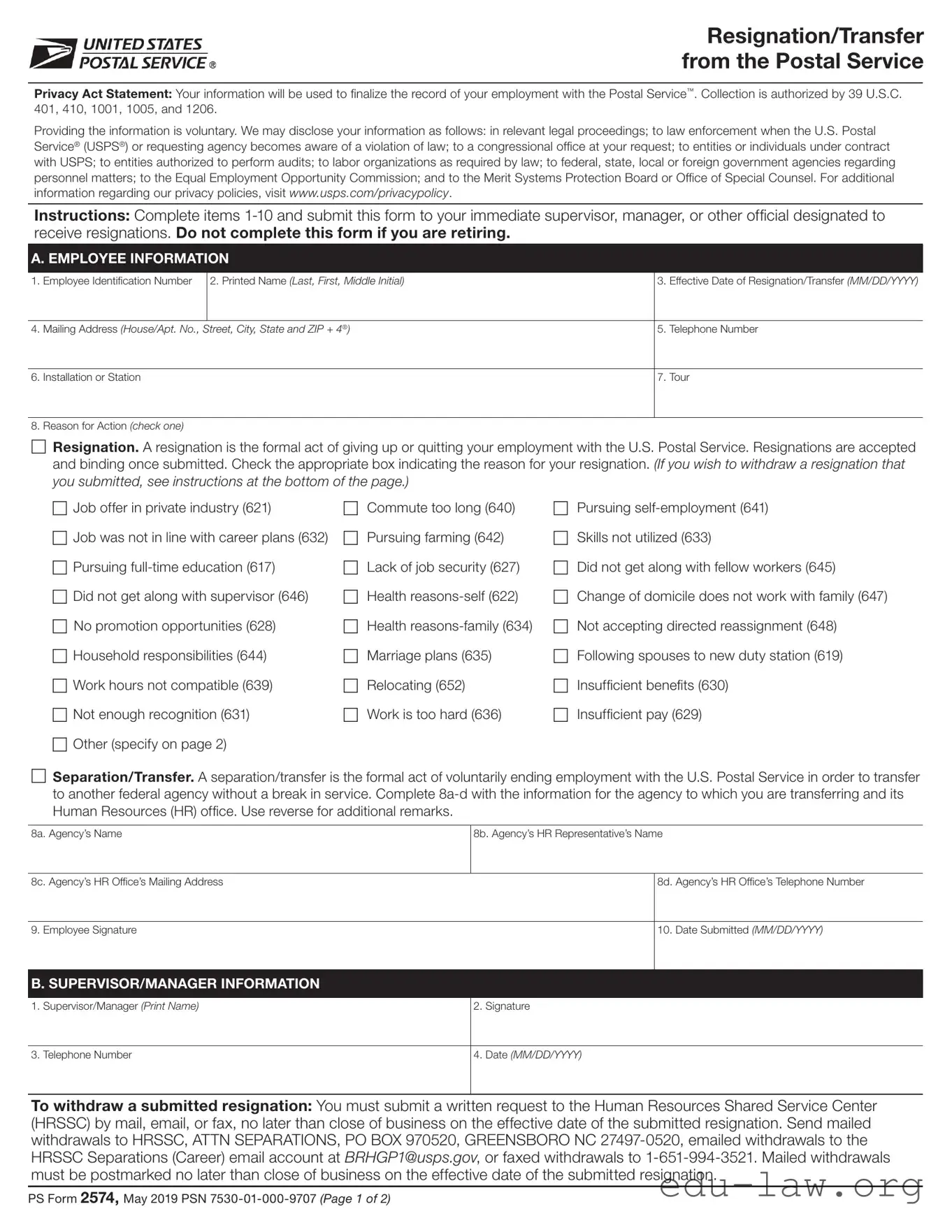 Fill in Your Usps Resignation Template