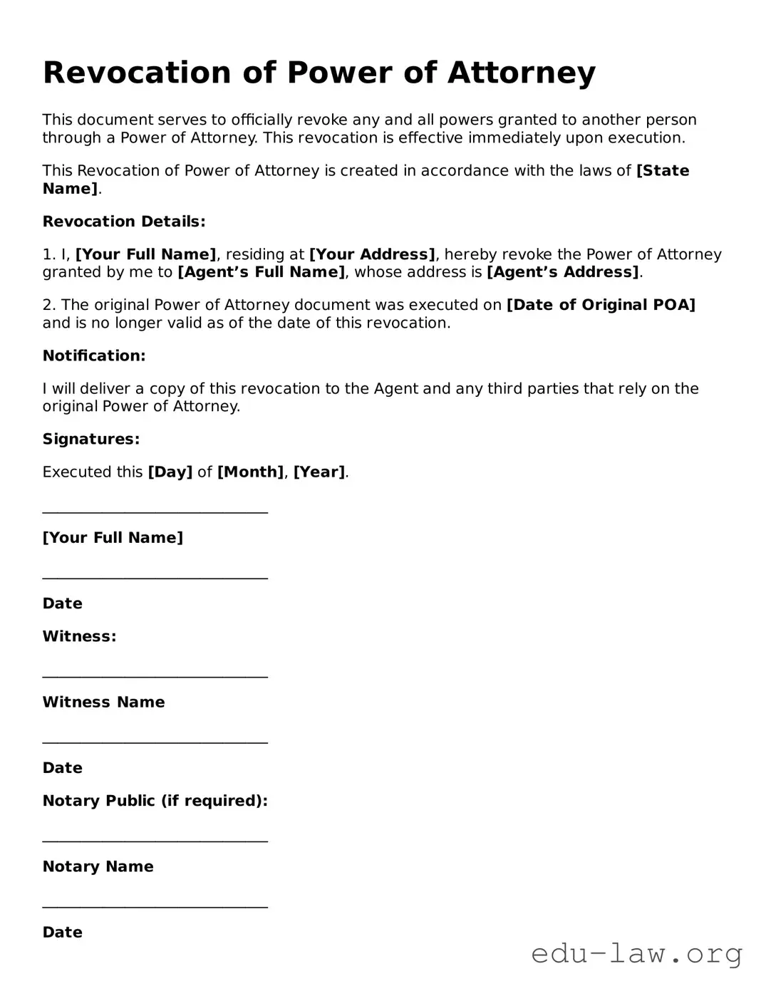 Revocation of Power of Attorney Template
