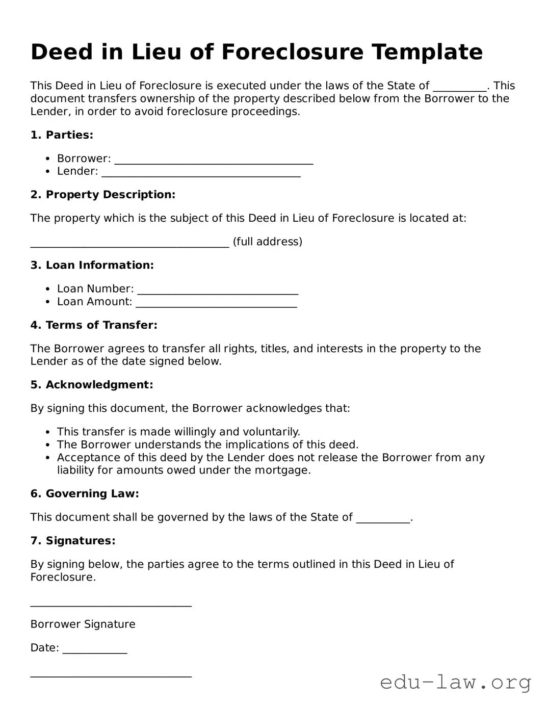 Deed in Lieu of Foreclosure Template