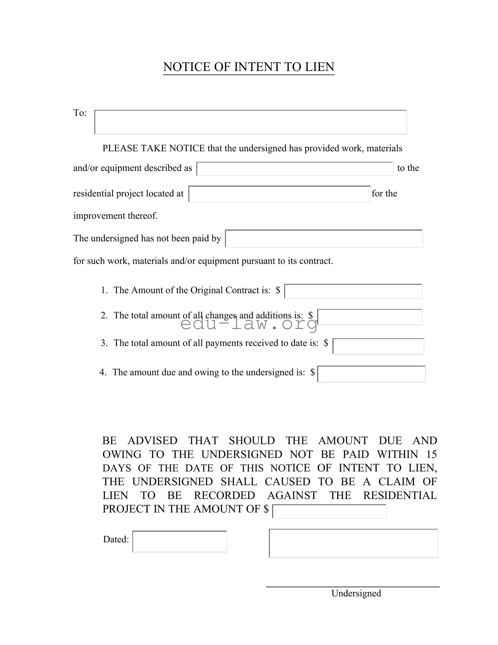 Fill in Your Letter Of Lien Template