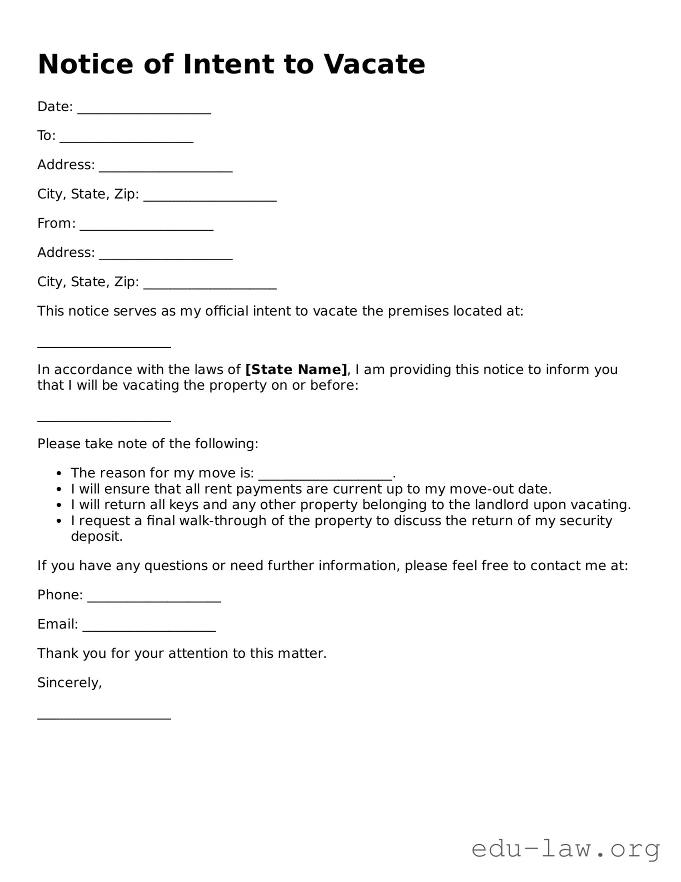 Notice of Intent to Vacate Template