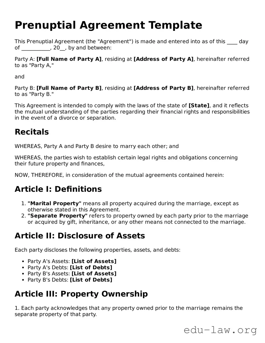 Prenuptial Agreement Template