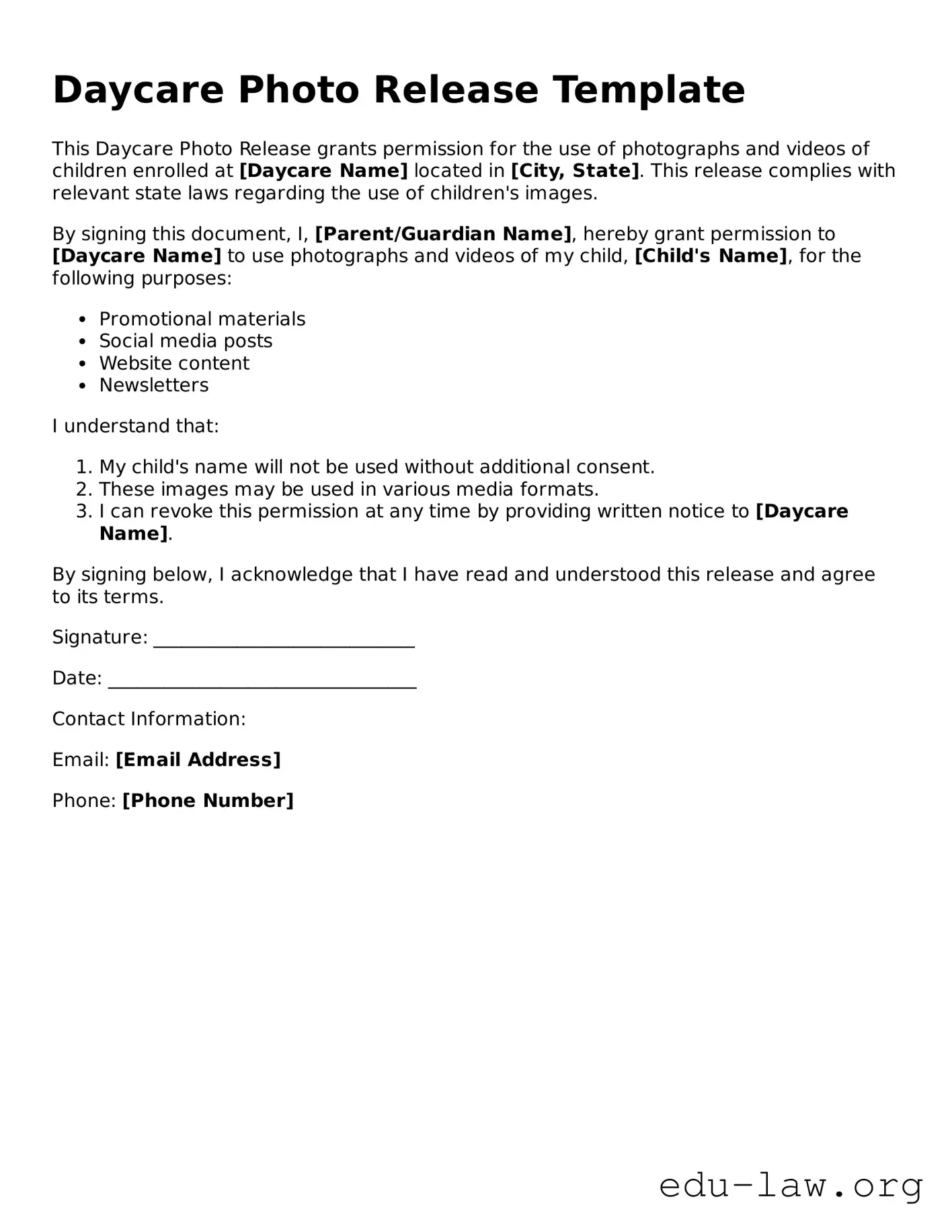 Daycare Photo Release Template