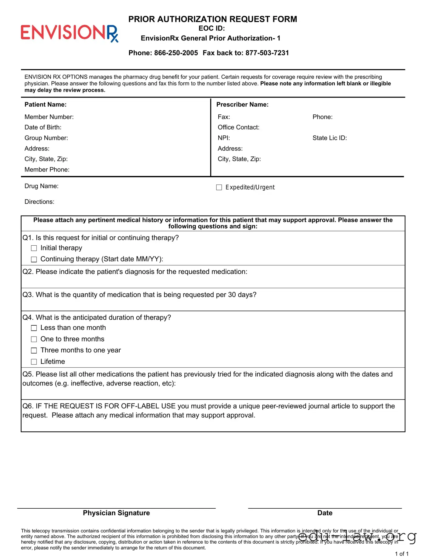 Fill in Your Envision Rx Prior Auth Template