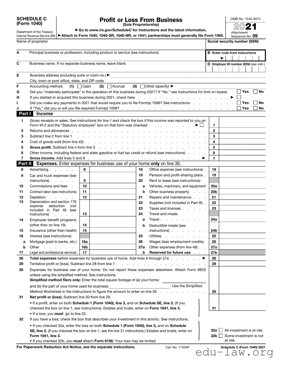 Fill in Your IRS Schedule C 1040 Template