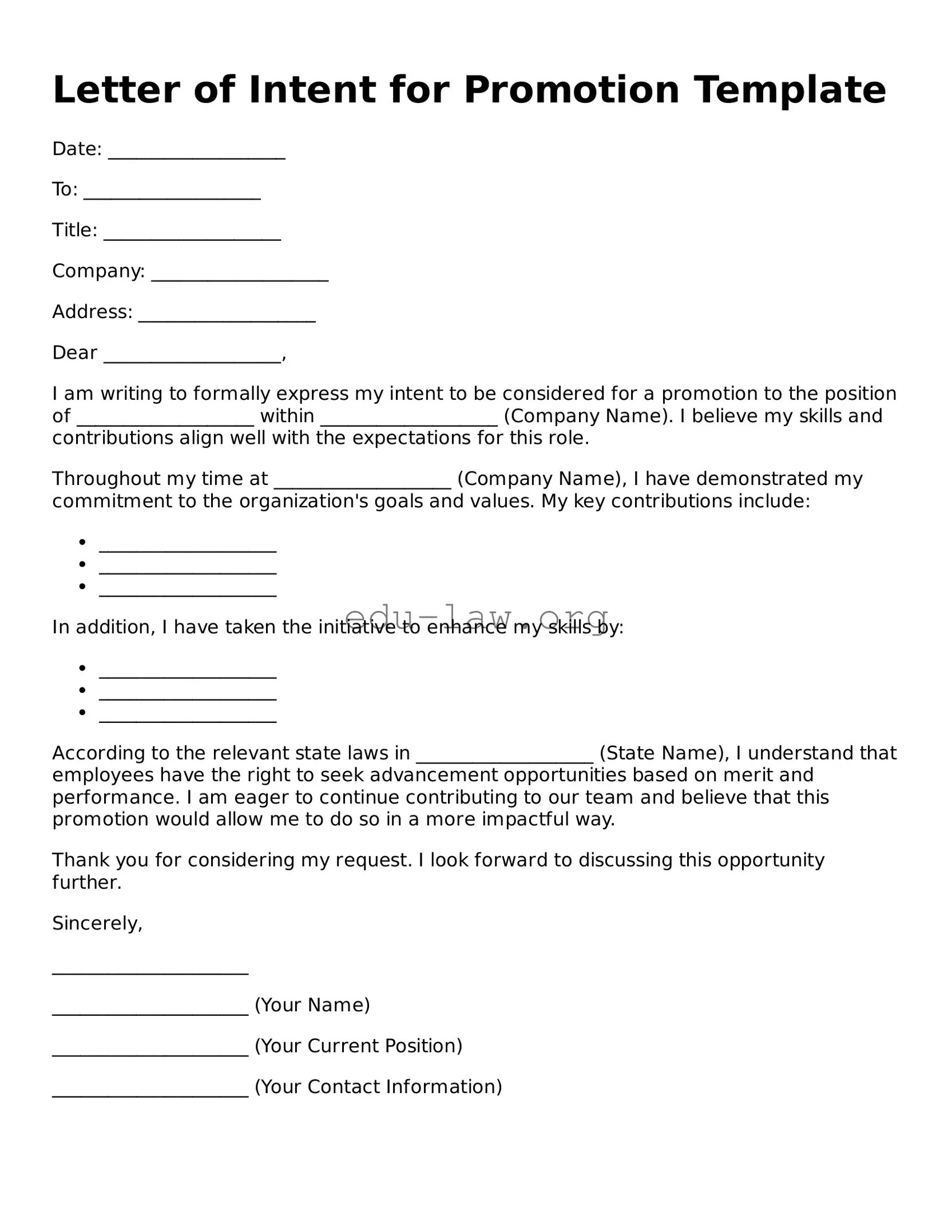Letter of Intent for Promotion Template