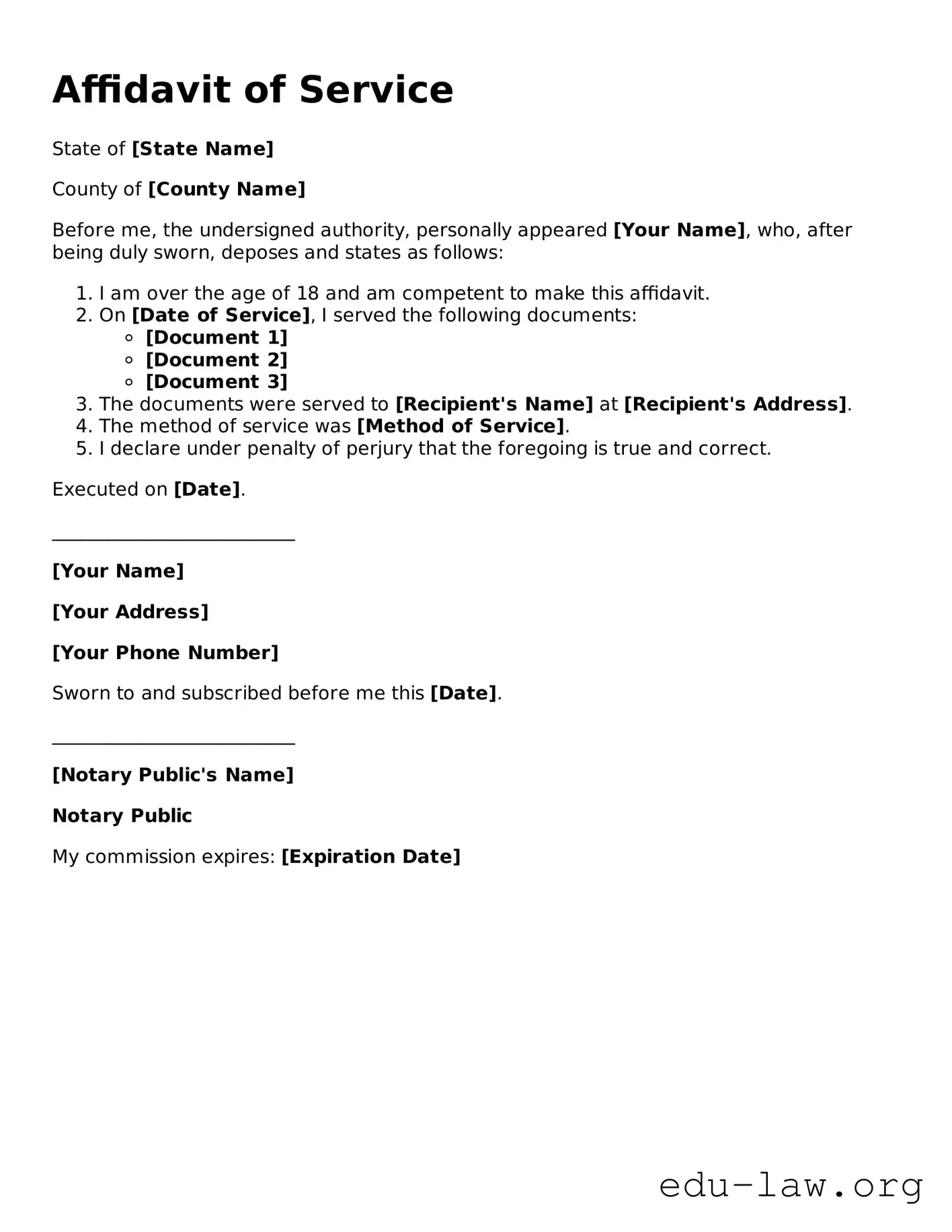 Affidavit of Service Template