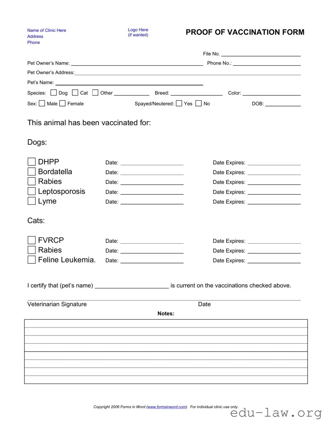 Fill in Your Proof Of Vaccination Dog Template