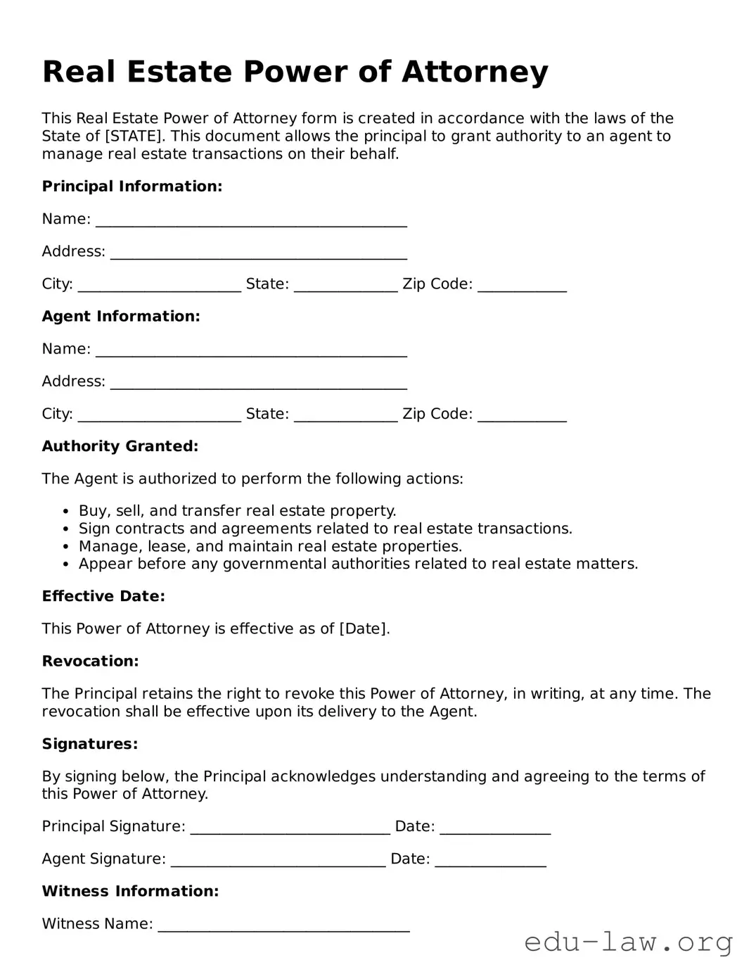 Real Estate Power of Attorney Template