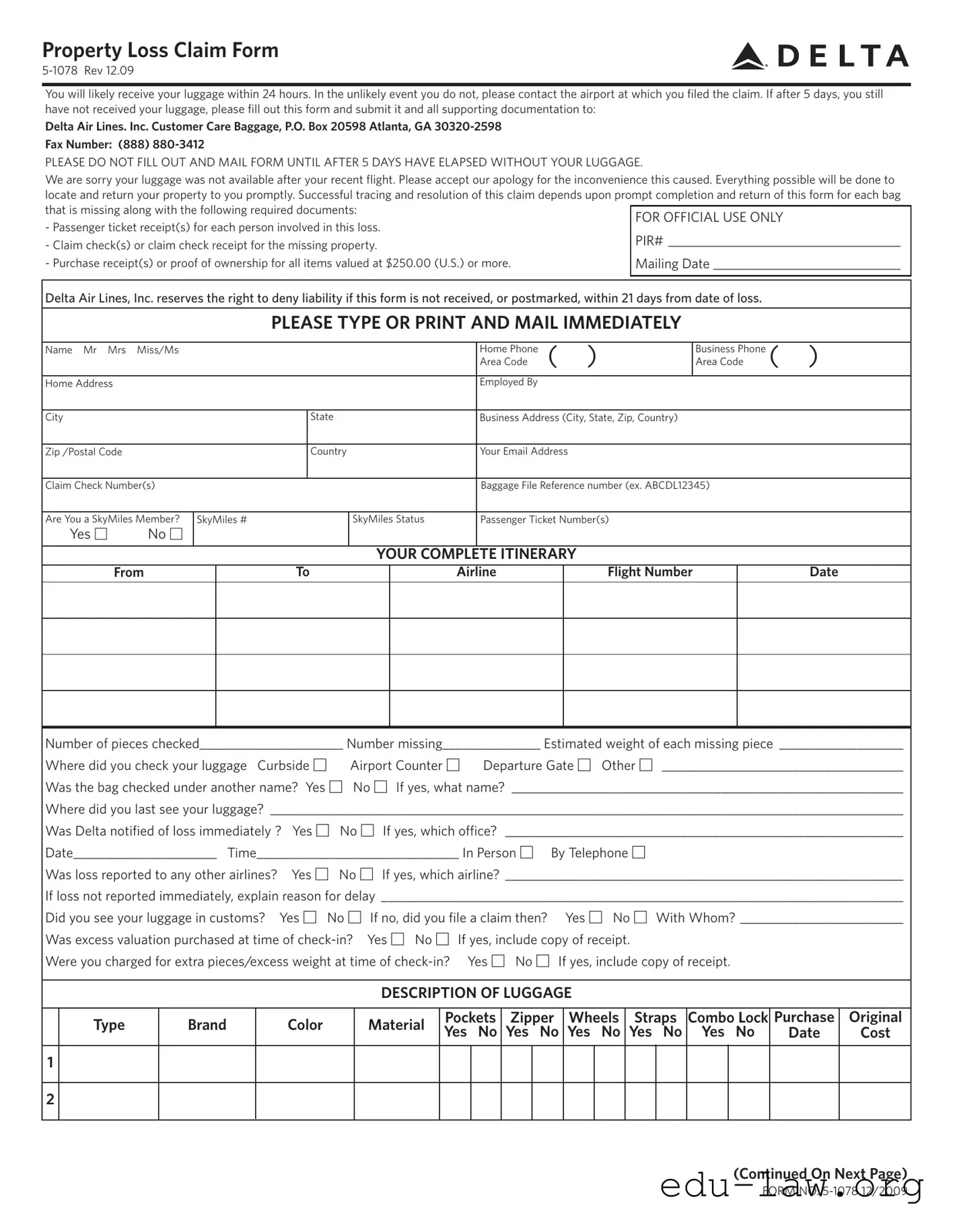 Fill in Your Delta Property Template