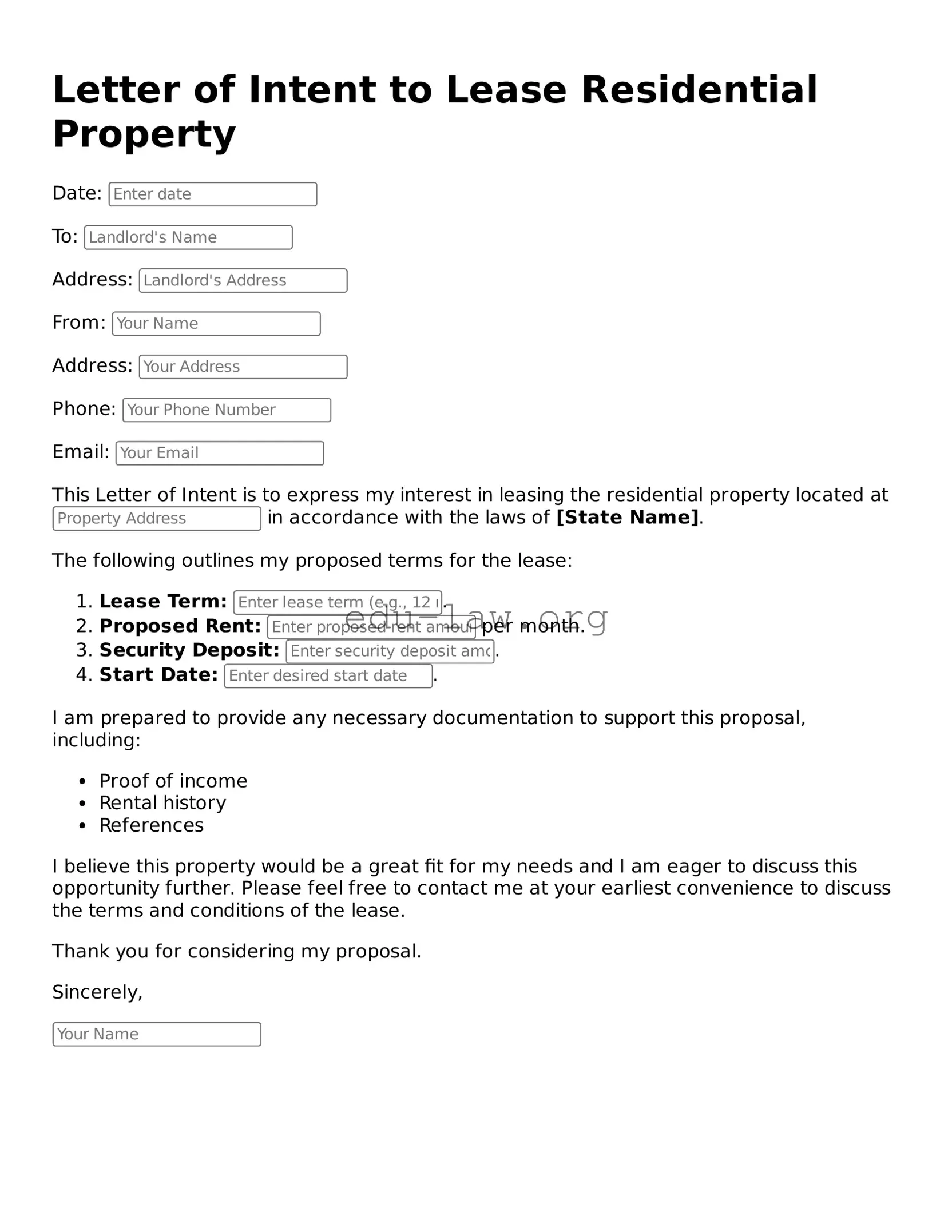Letter of Intent to Lease Residential Property Template