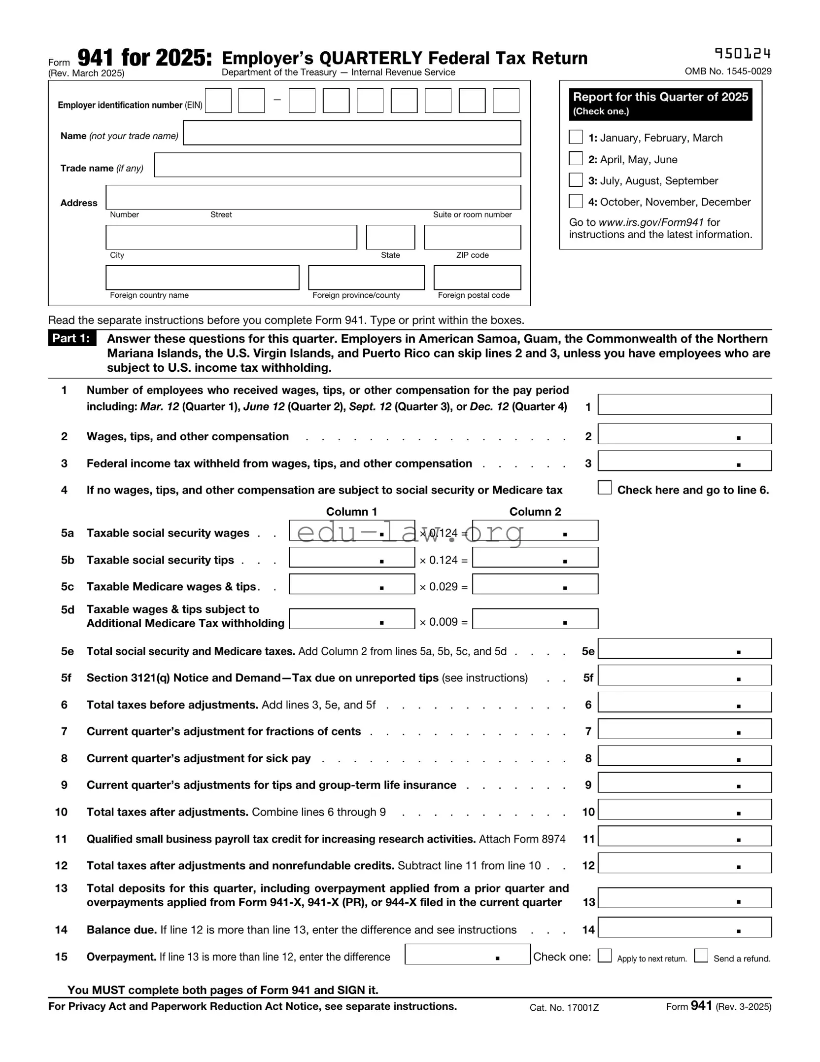 Fill in Your IRS 941 Template