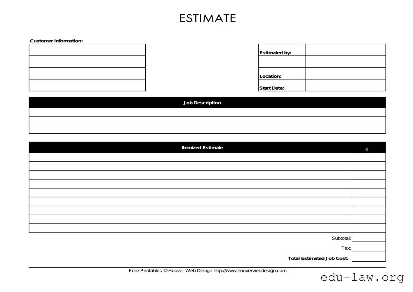 Fill in Your Estimate Template