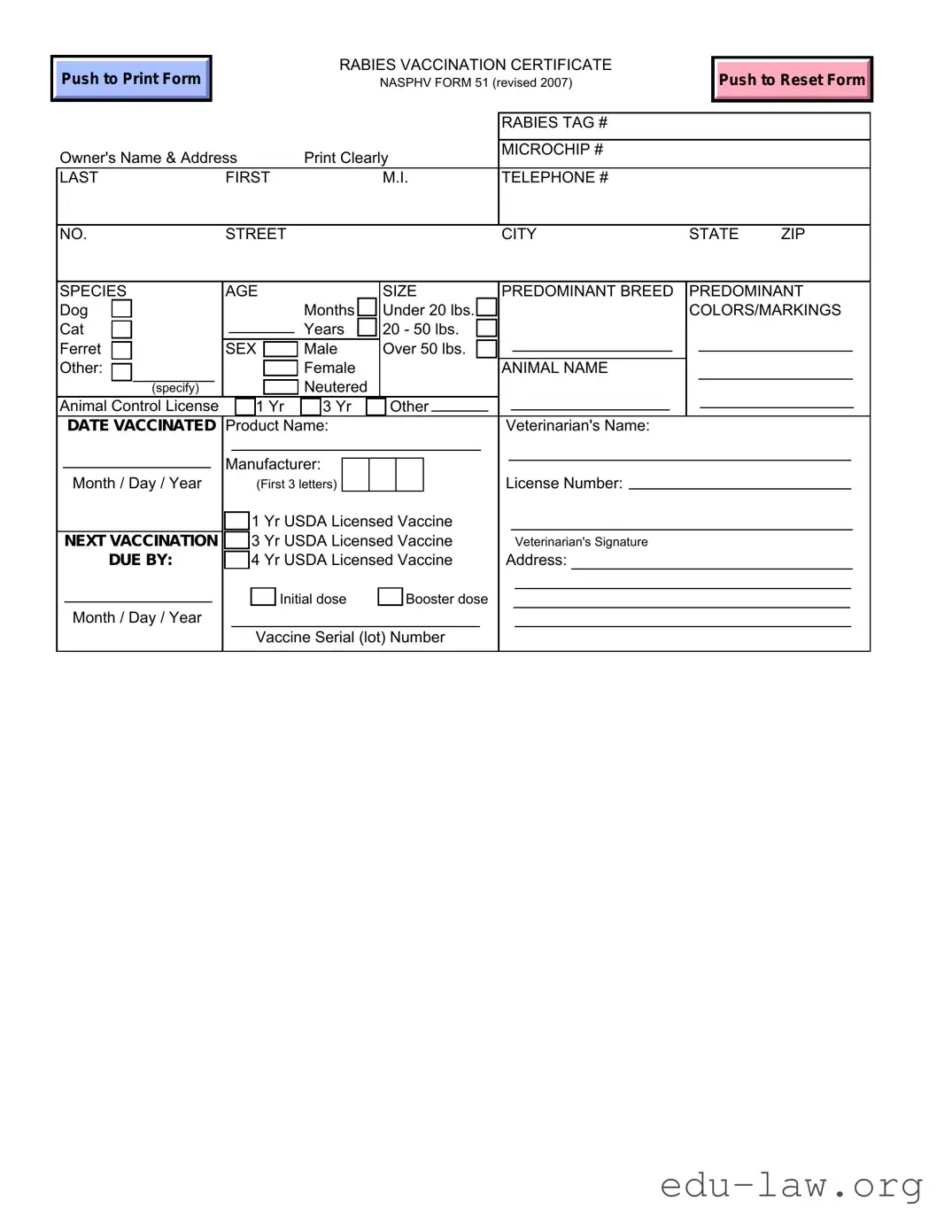 Fill in Your Rabies Certificate Template