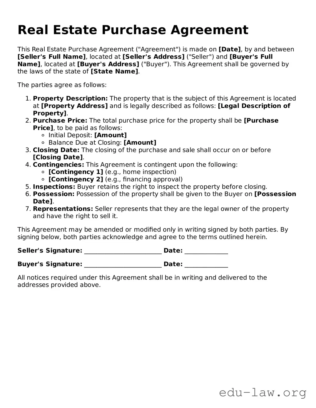 Real Estate Purchase Agreement Template