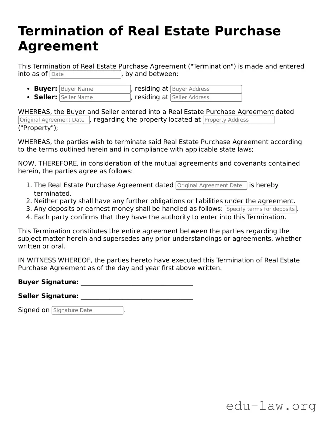 Termination of Real Estate Purchase Agreement Template